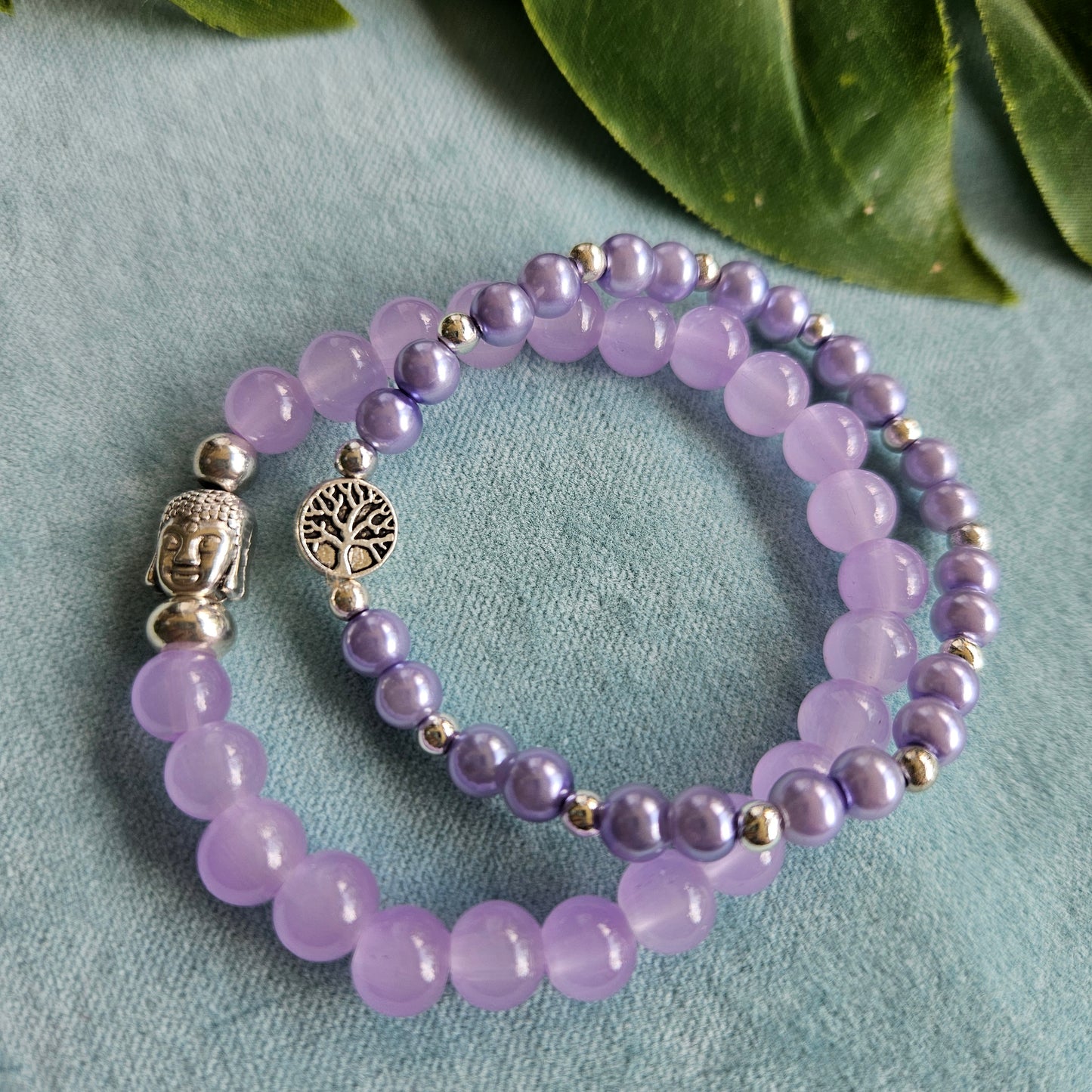 Armbänder Glasperlen 2er-Set lila mit Lebensbaum