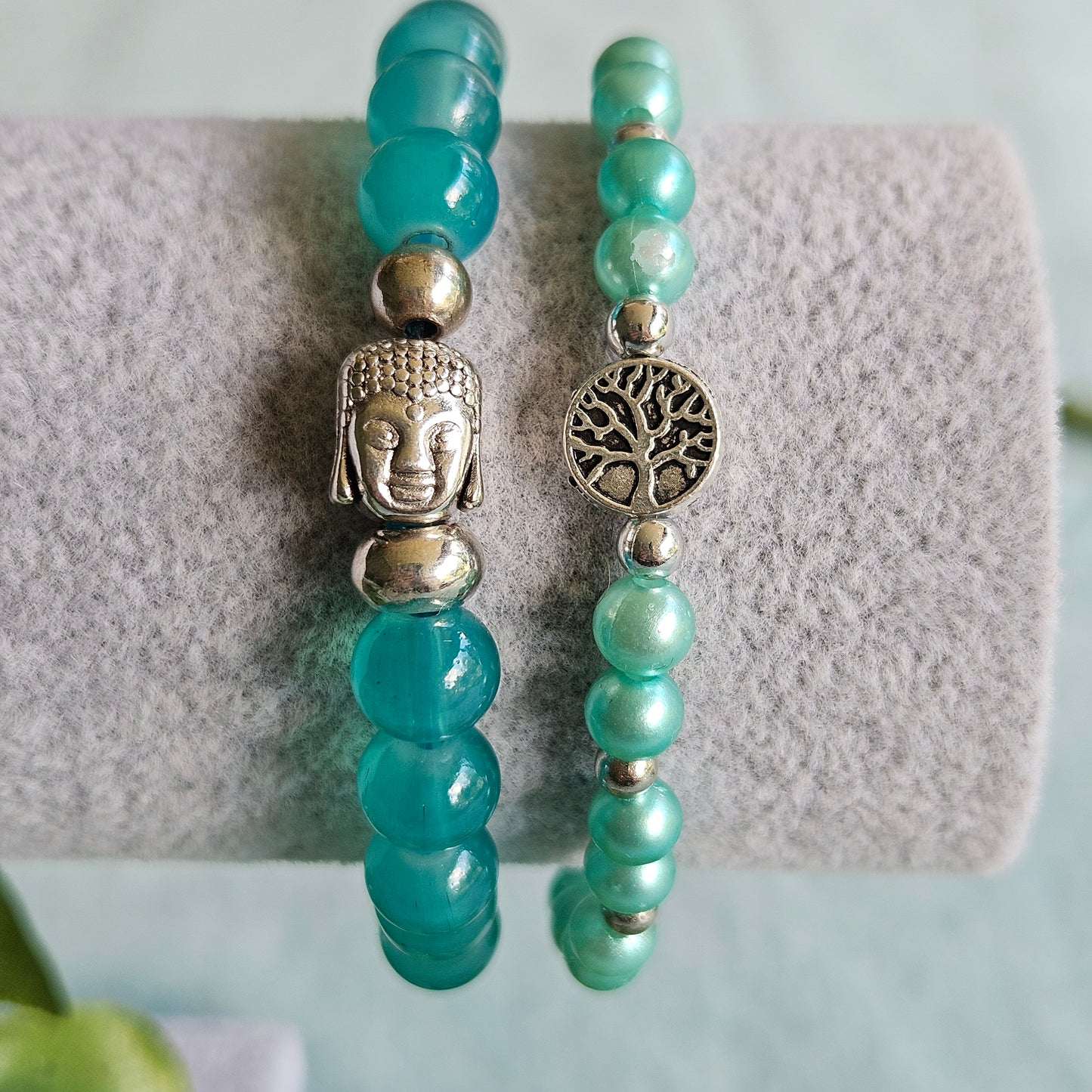 Armbänder Perlen 2er-Set türkis Lebensbaum