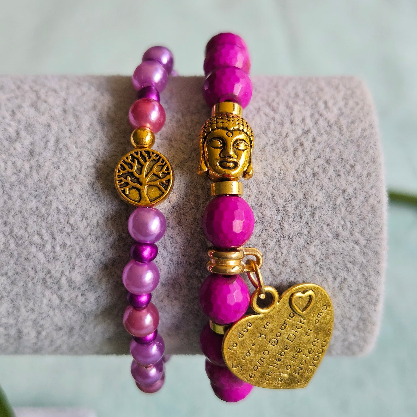 Armbänder Perlen 2er-Set pink mit Anhänger