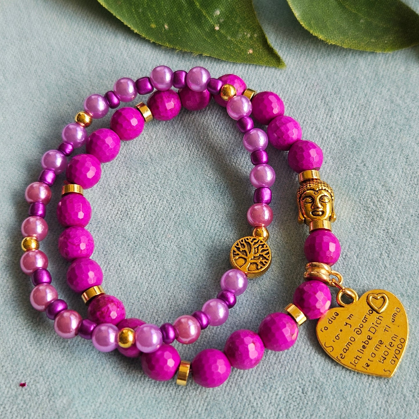 Armbänder Perlen 2er-Set pink mit Anhänger