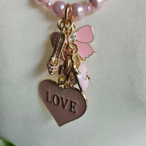 Halskette mit Perlen Rosa und Rosa Anhänger