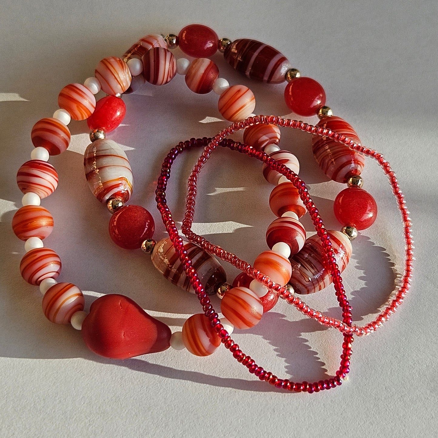 Glasperlen Armbänder Rot 4 Stück