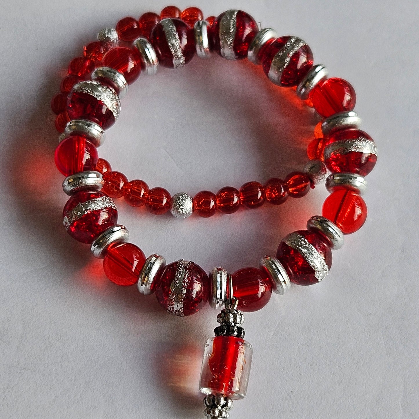 Glasperlen Armbänder 2 Stück Rot /Silber