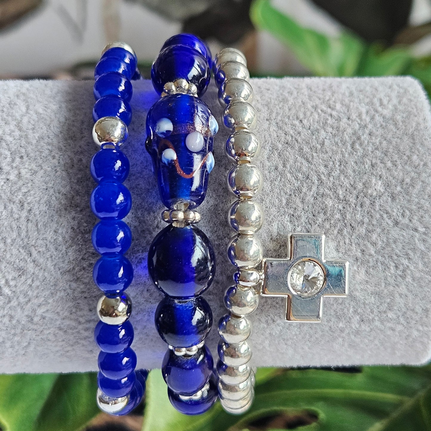 Perlenarmbänder 3 er Set in Blau mit Silber Armband