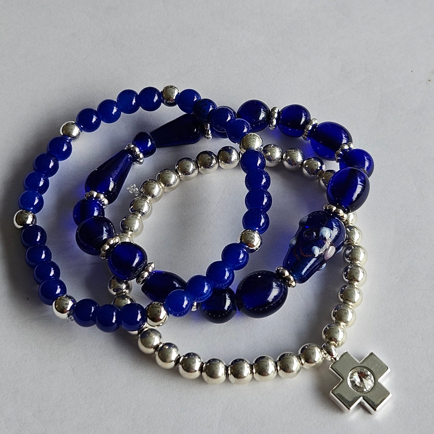 Perlenarmbänder 3 er Set in Blau mit Silber Armband
