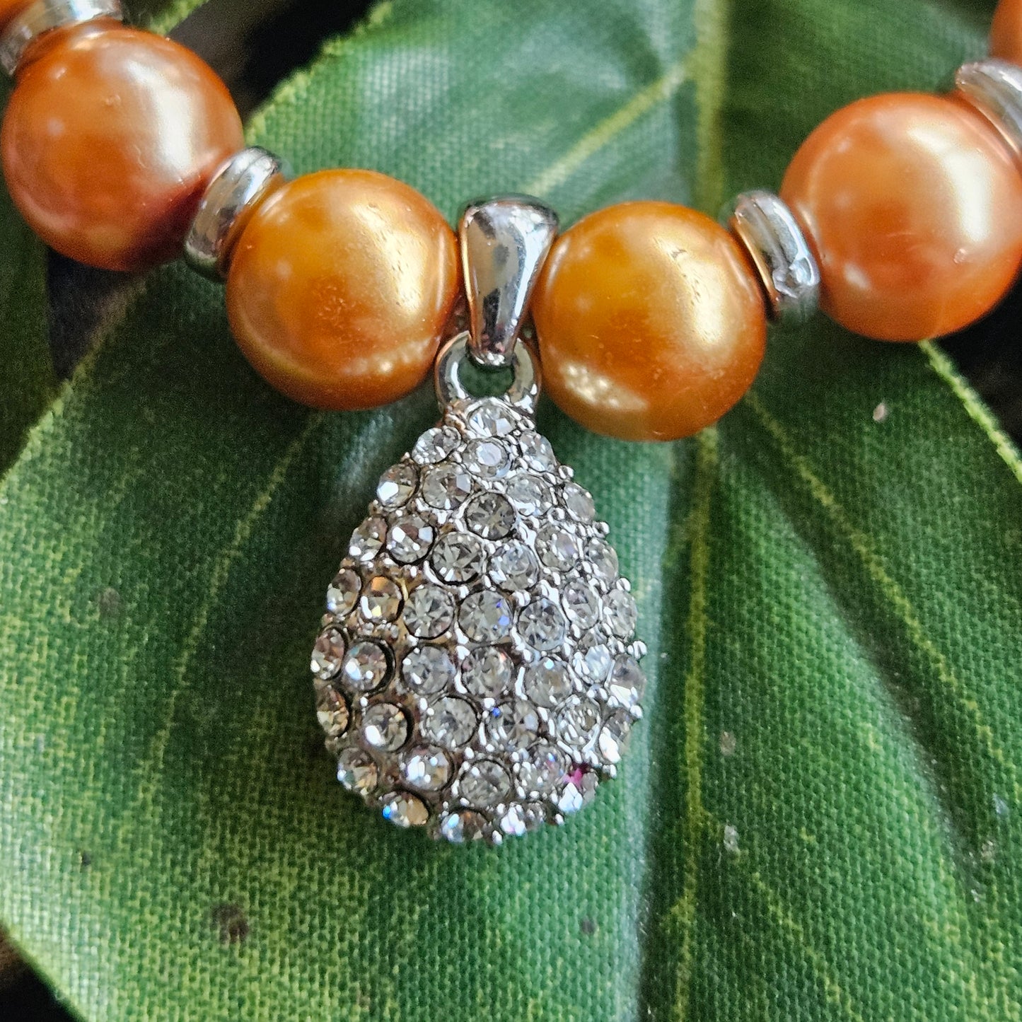 Perlenarmbänder 3 Stück Goldorange mit Strass Anhänger