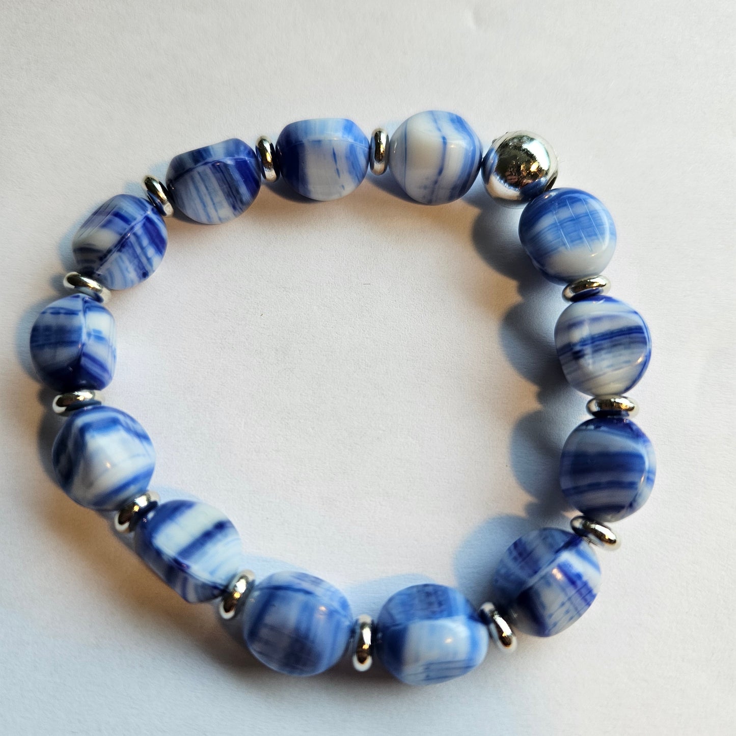 Perlenarmbänder Stein Blau/Weiß 2 Stück