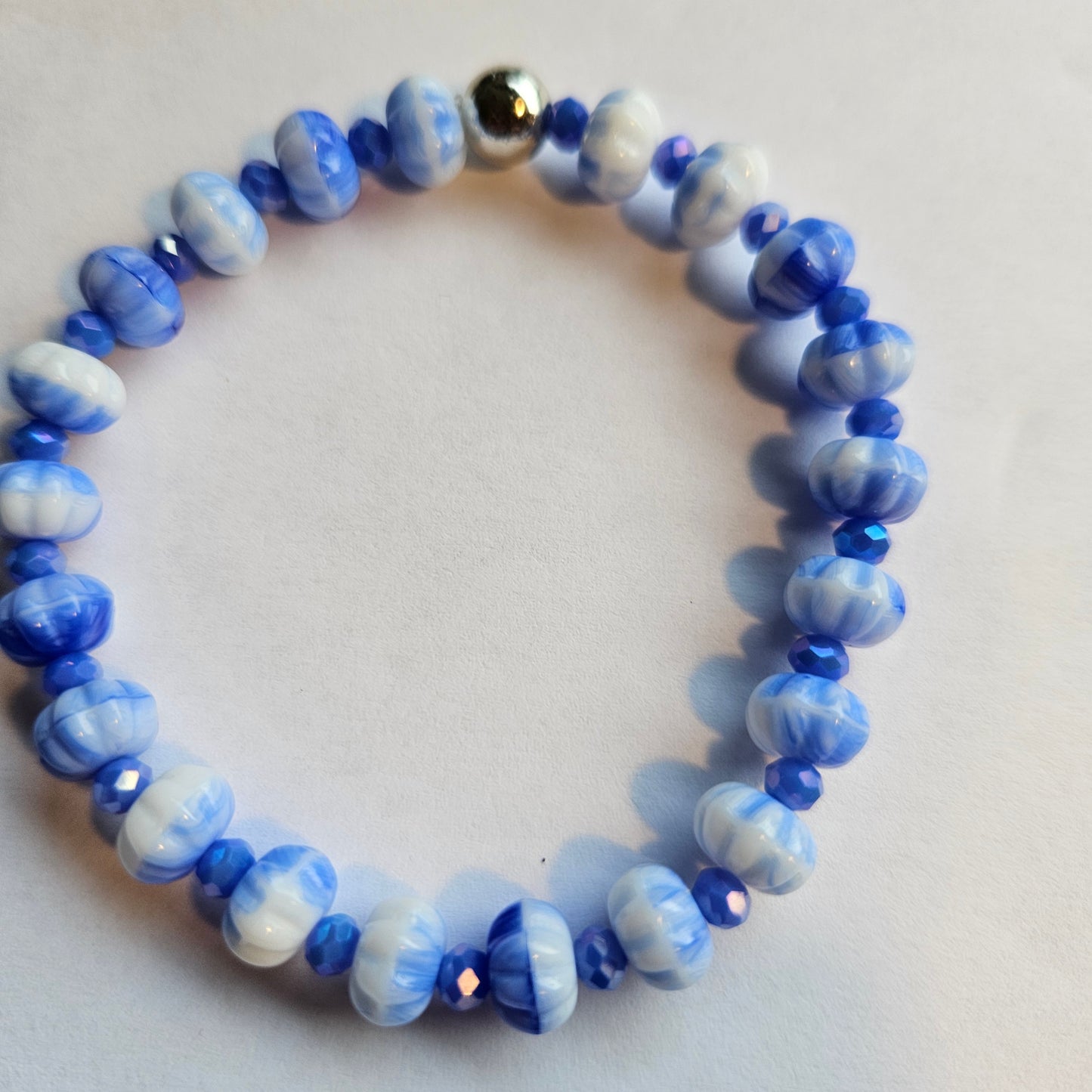 Perlenarmbänder Stein Blau/Weiß 2 Stück