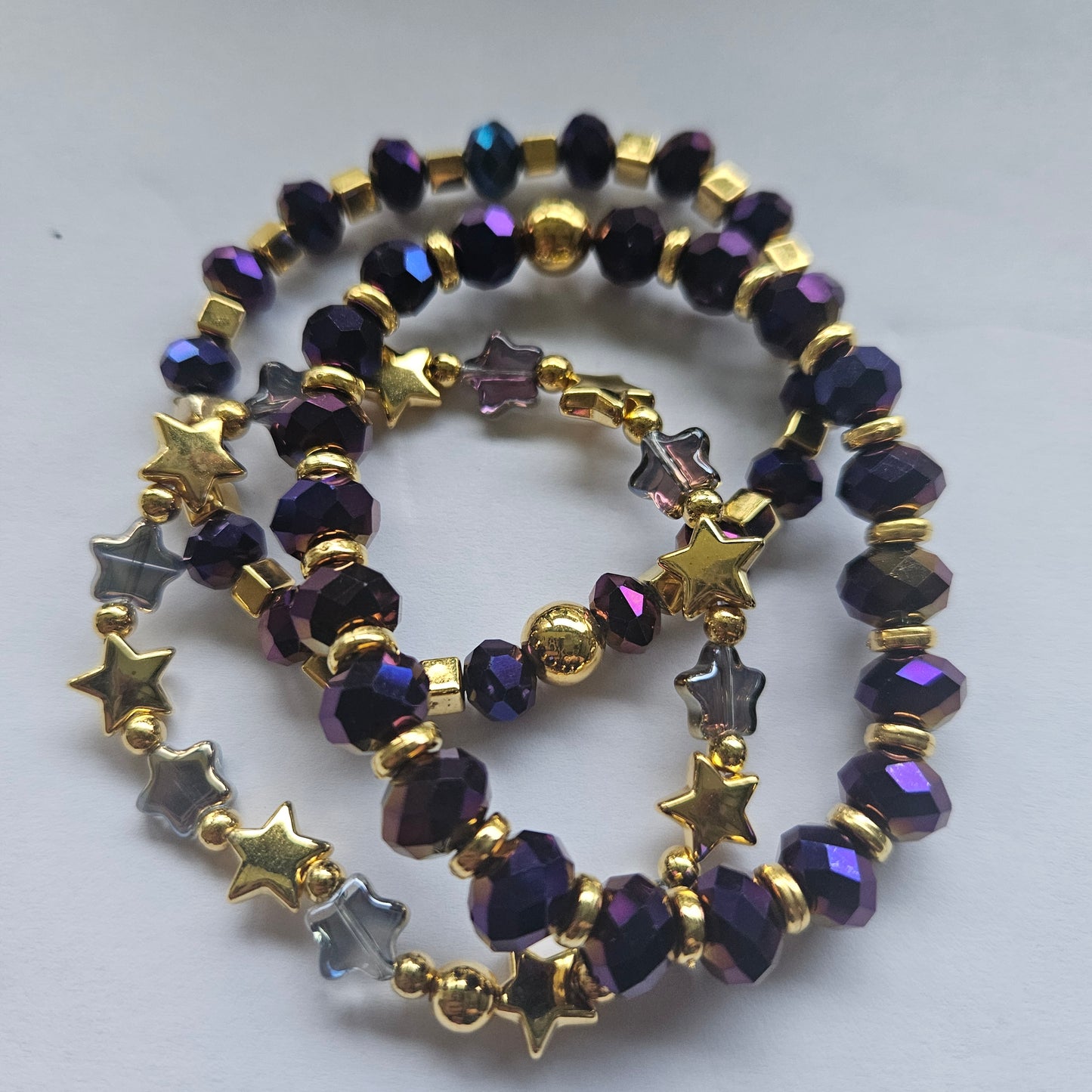 Perlenarmbänder Lila/Gold Sterne 3 Stück