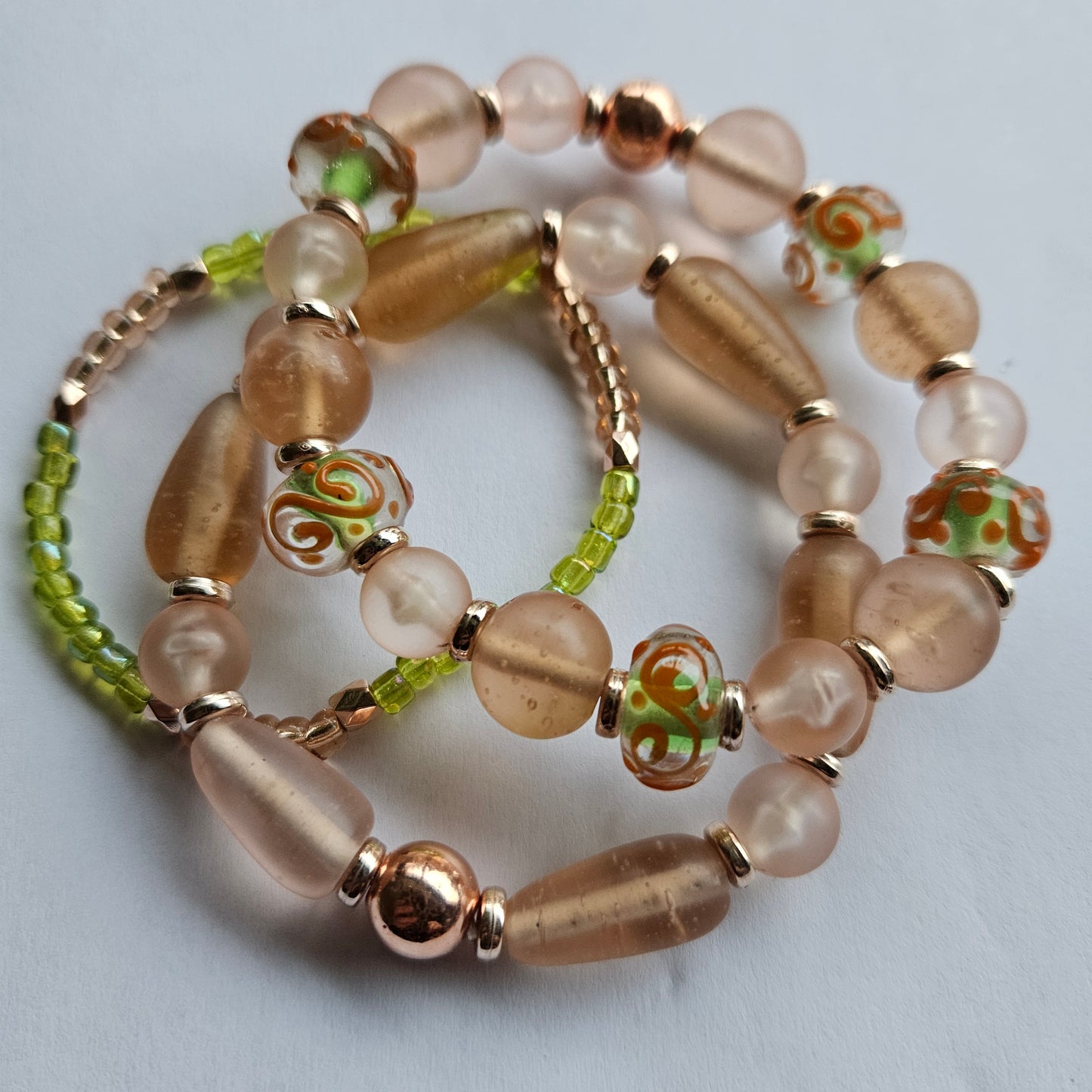 Glasperlen Armbänder Grün/Rose