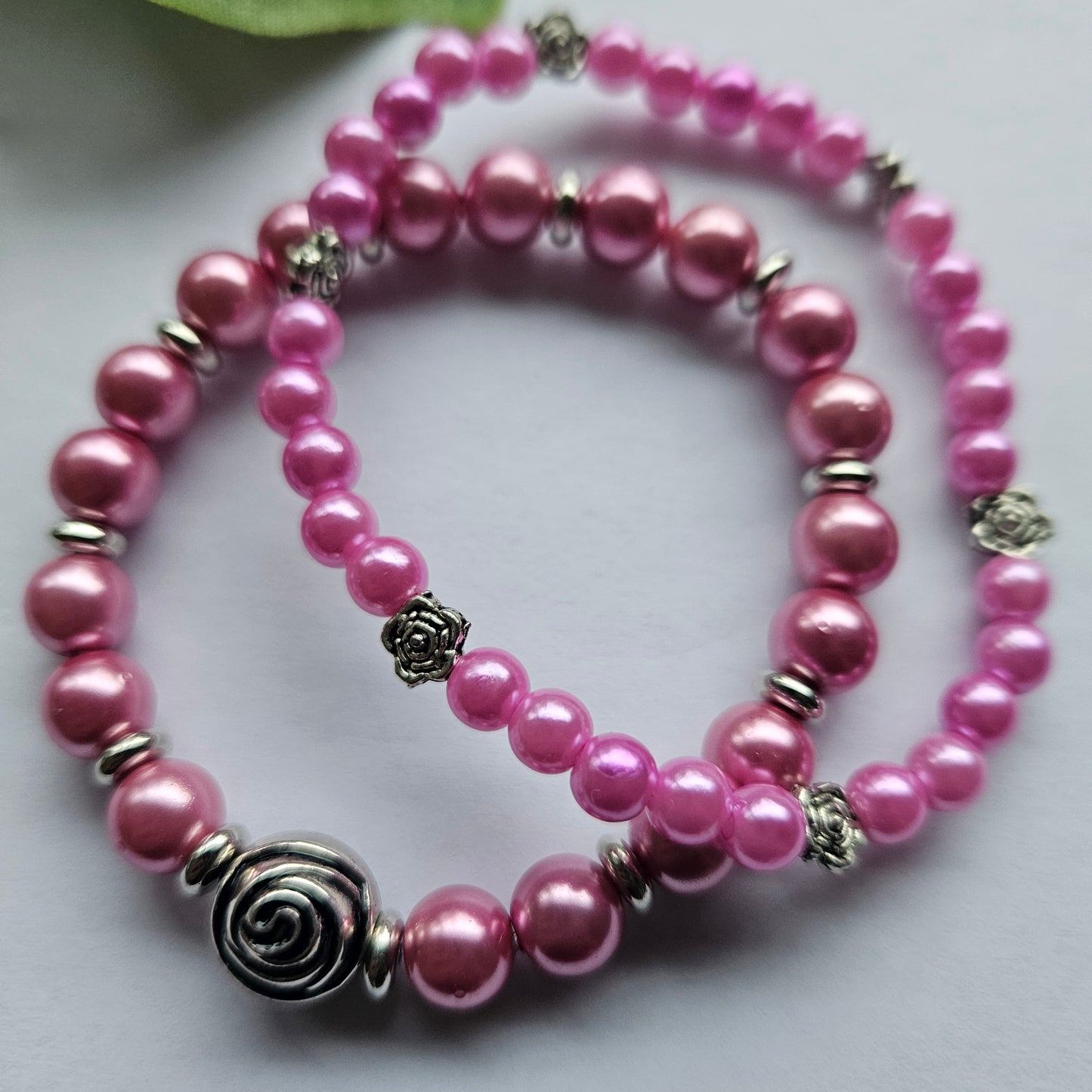 Perlenarmbänder Rosa mit Rosen 3 Stück