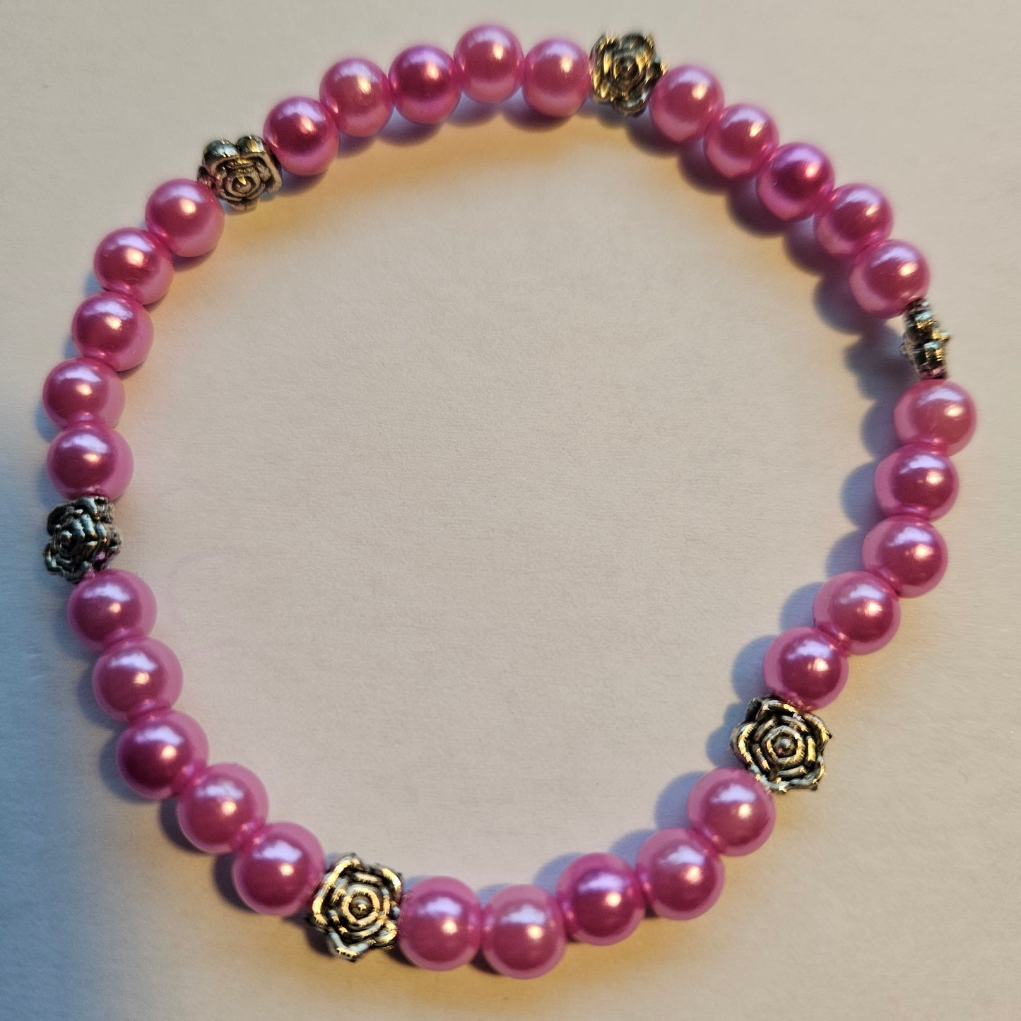 Perlenarmbänder Rosa mit Rosen 3 Stück