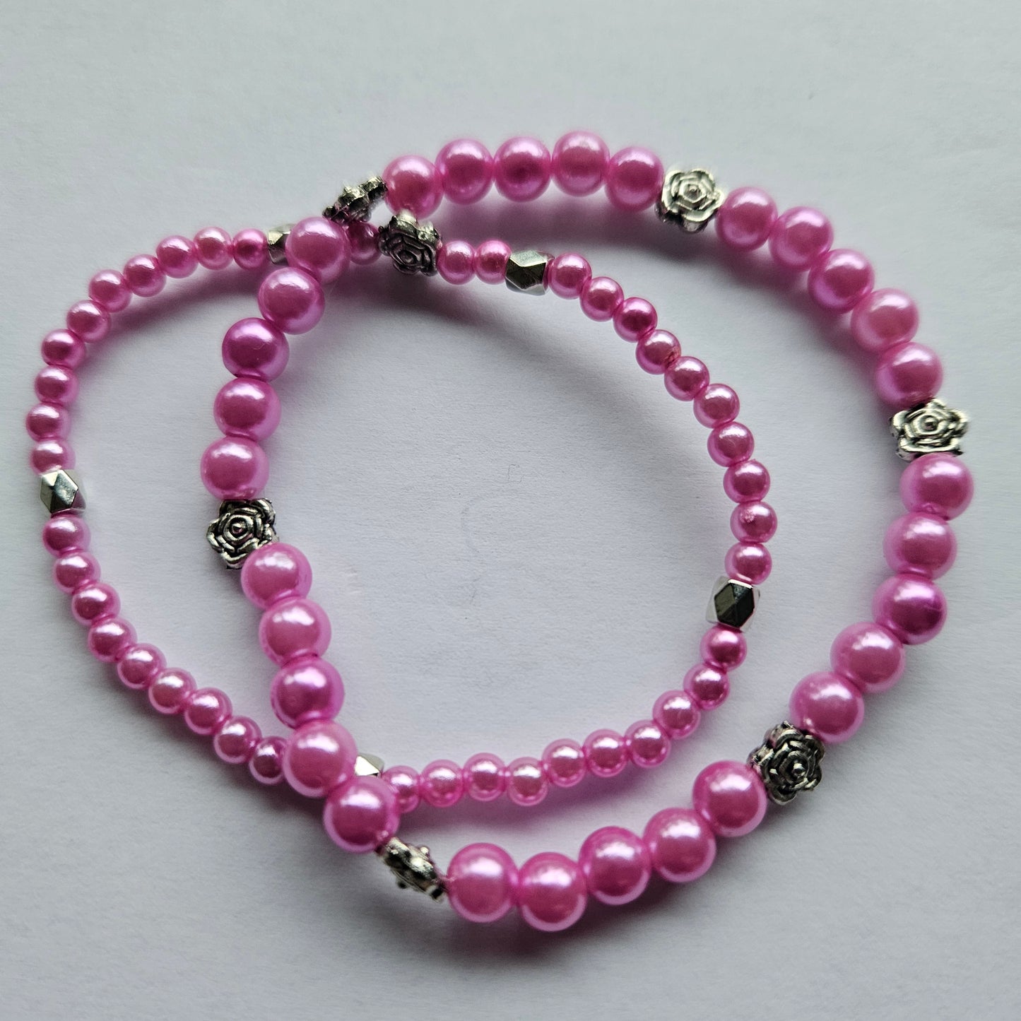 Perlenarmbänder Rosa mit Rosen 3 Stück