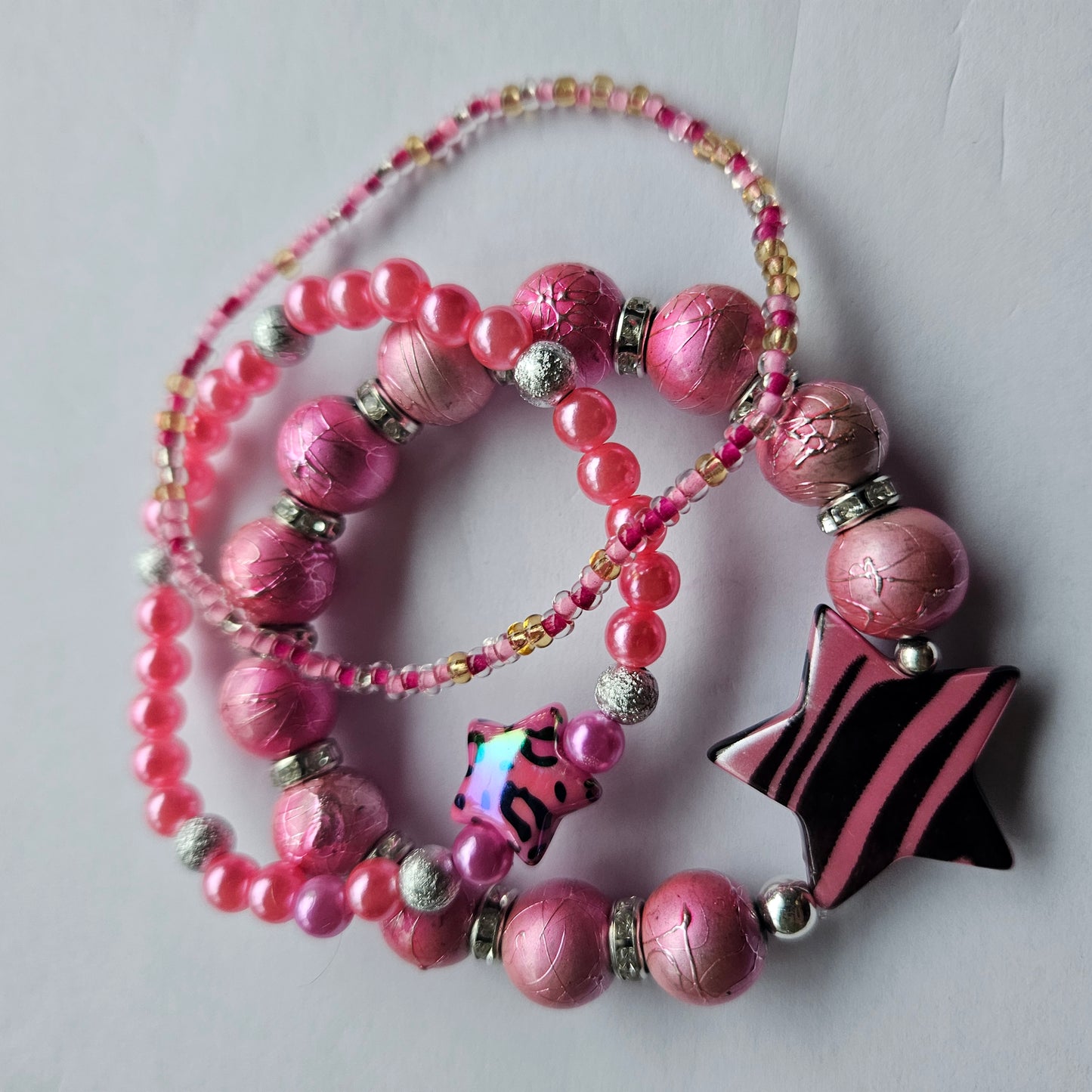 Perlenarmbänder Rosa mit Stern 3 Stück