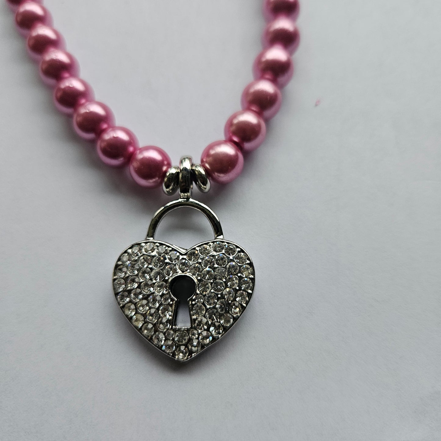 Halskette Perlen Rosa mit Anhänger Straß Herz