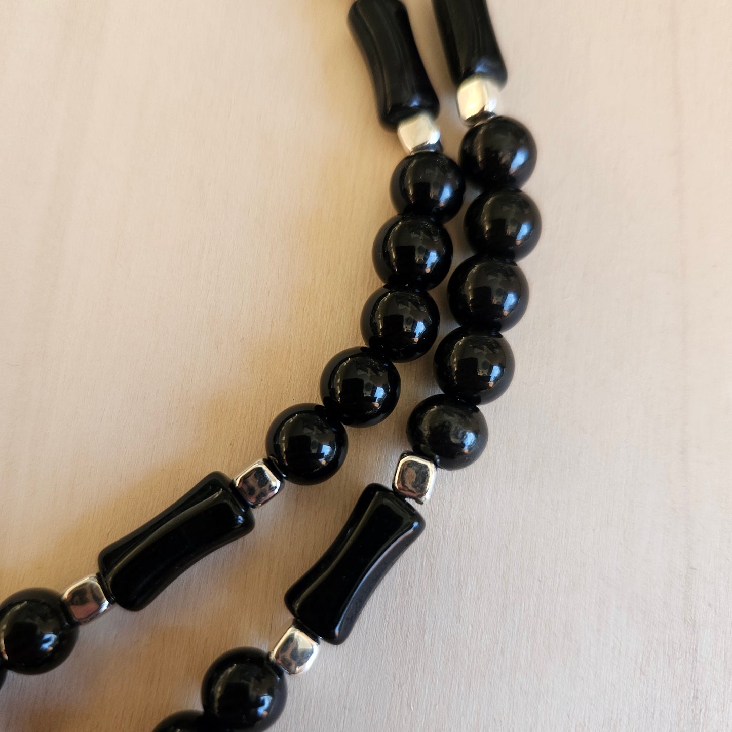 Halskette mit Donut Schnee-Obsidian schwarz
