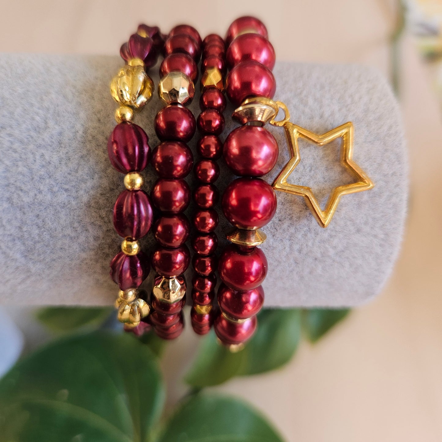 Perlenarmbänder Rot 4er Set