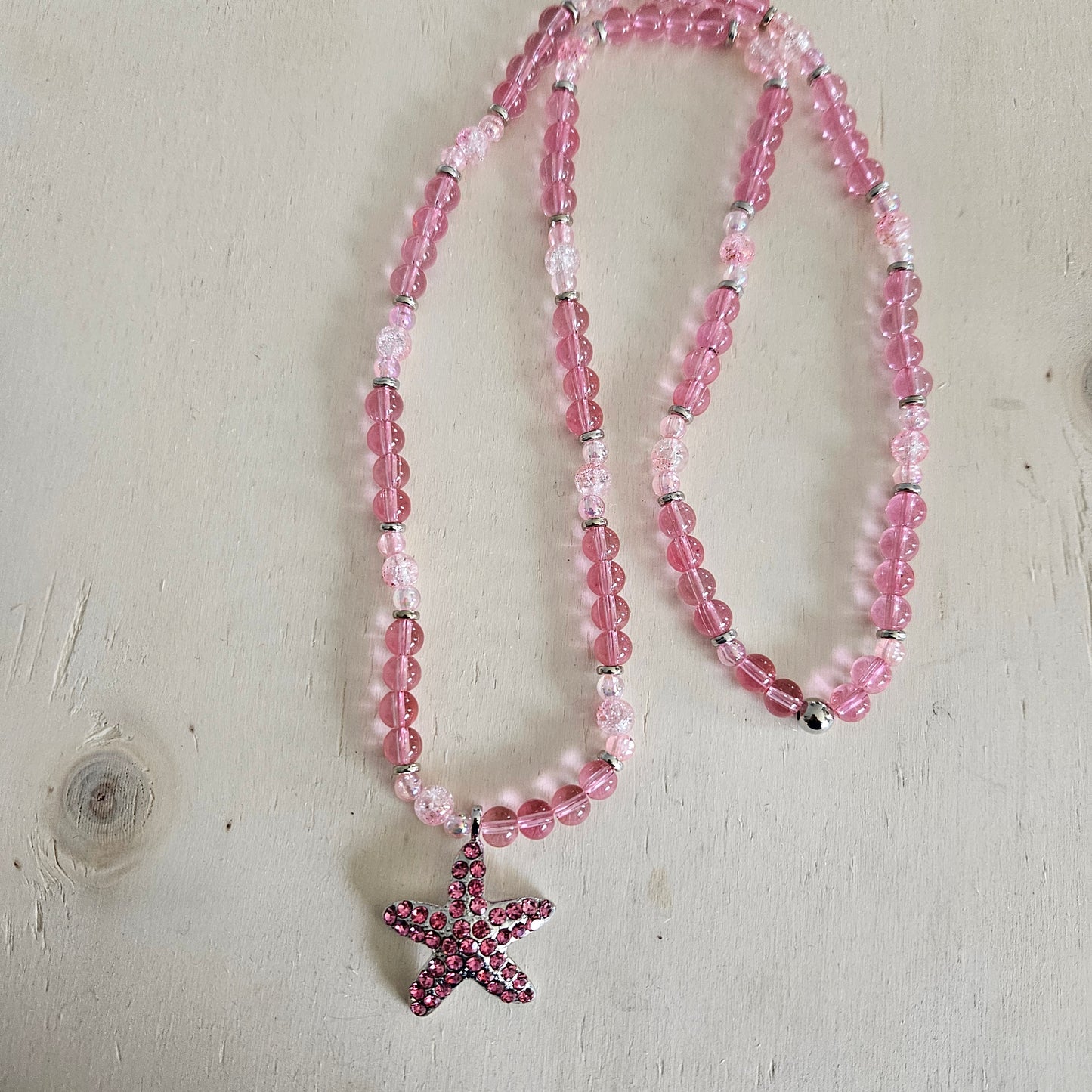 Halskette mit Rosa Perlen Seestern mit Strass