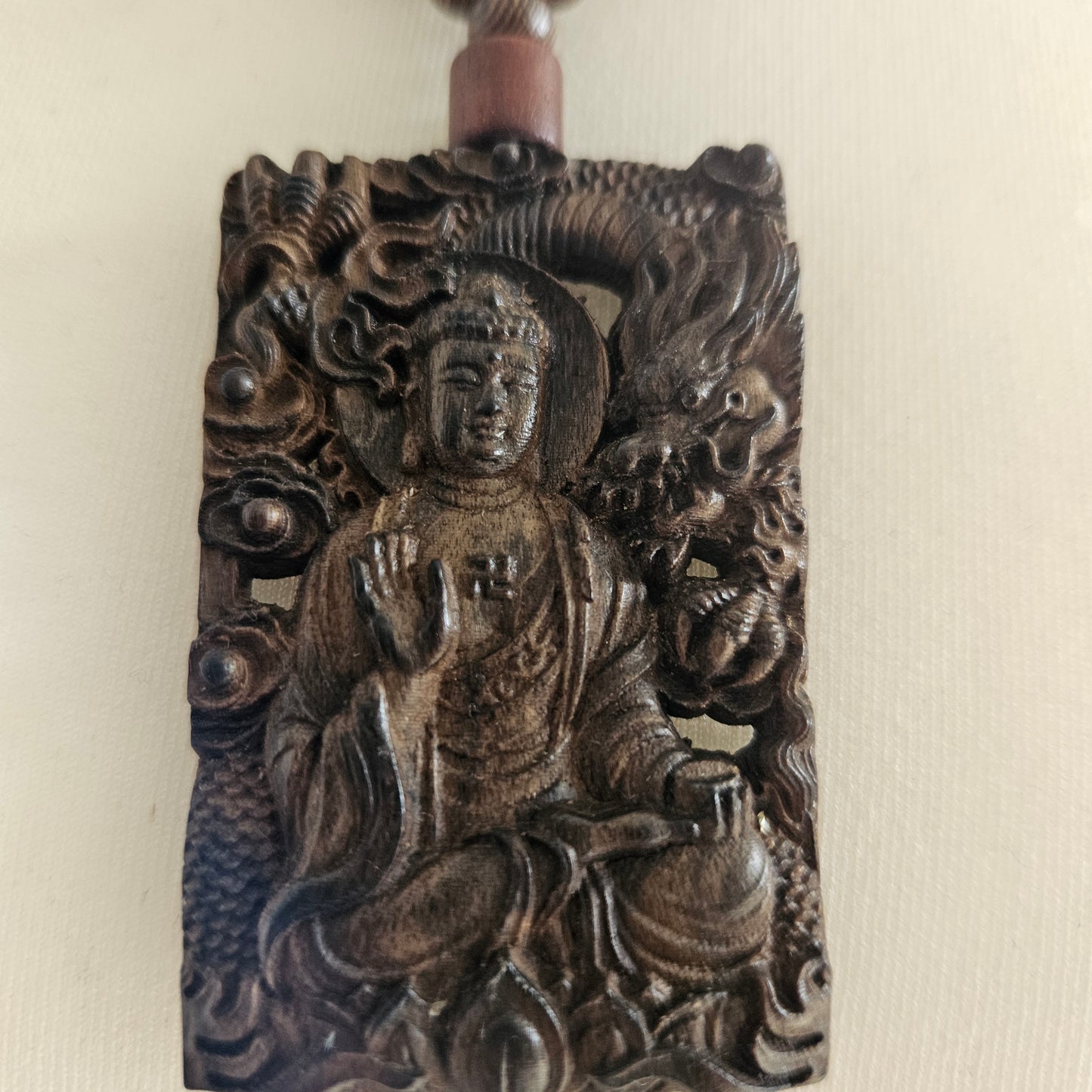 Halskette Holzperlen braun mit Buddha Anhänger