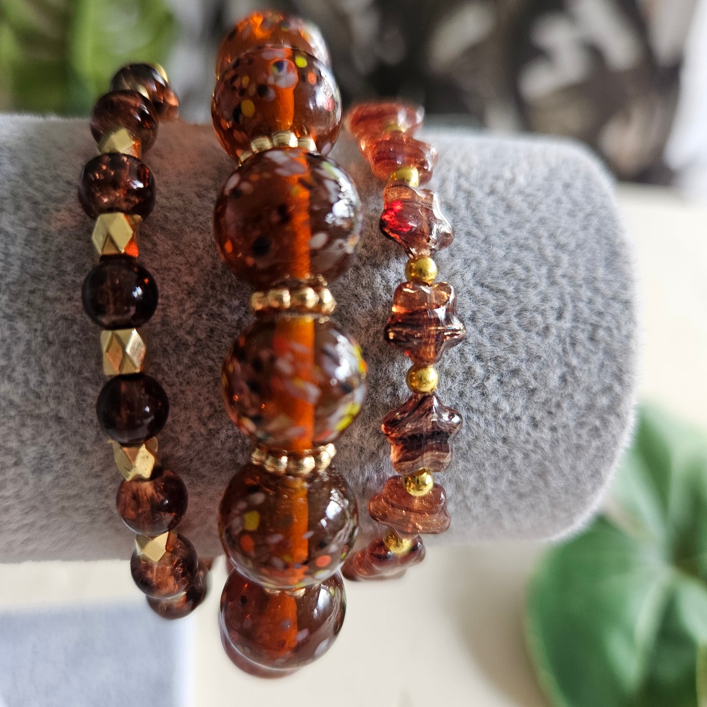 Armbänder Glasperlen braun Muster 3 er Set