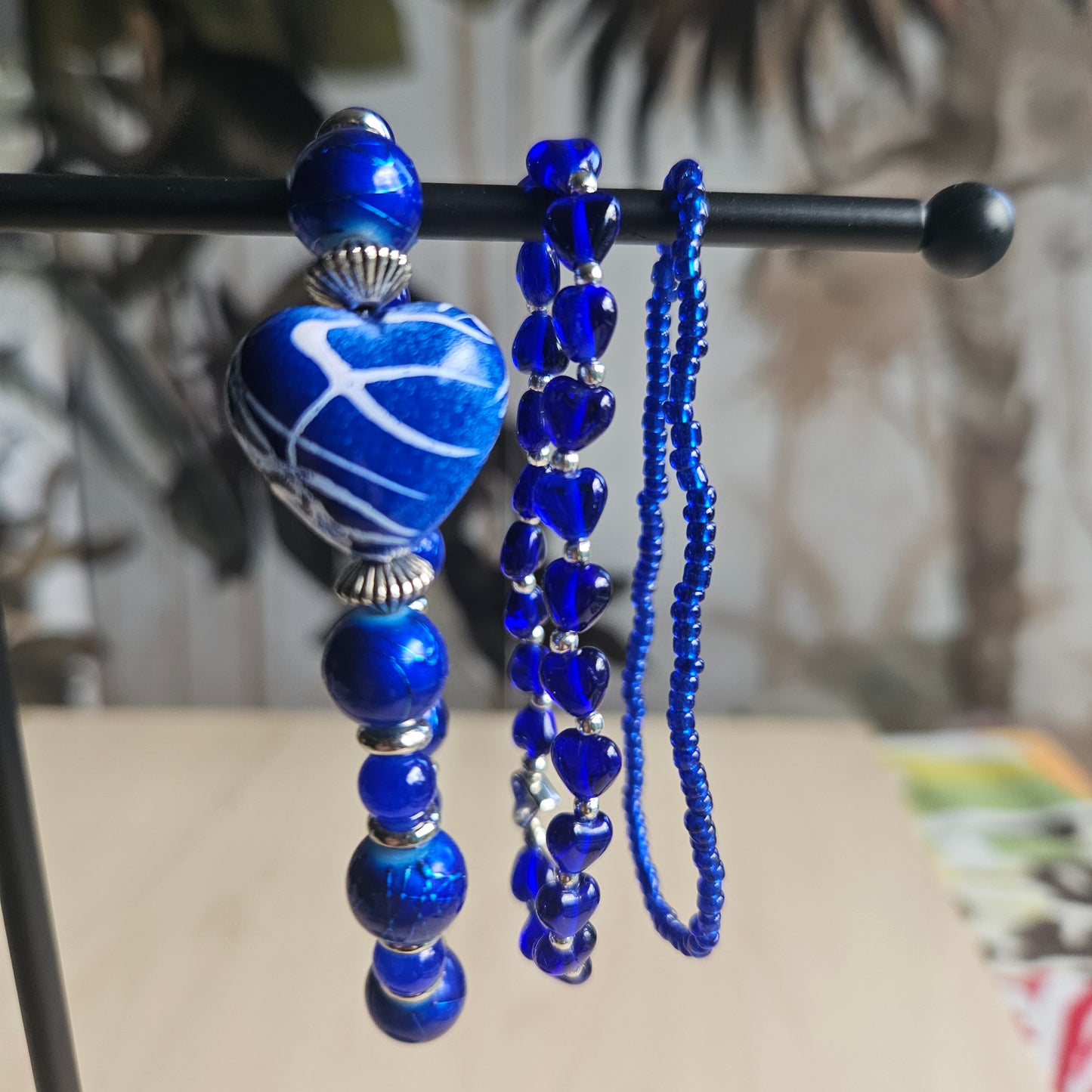 Armbänder Perlen blau mit Herz 3 er Set
