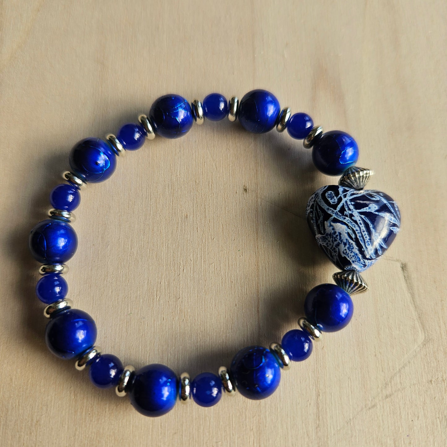 Armbänder Perlen blau mit Herz 3 er Set