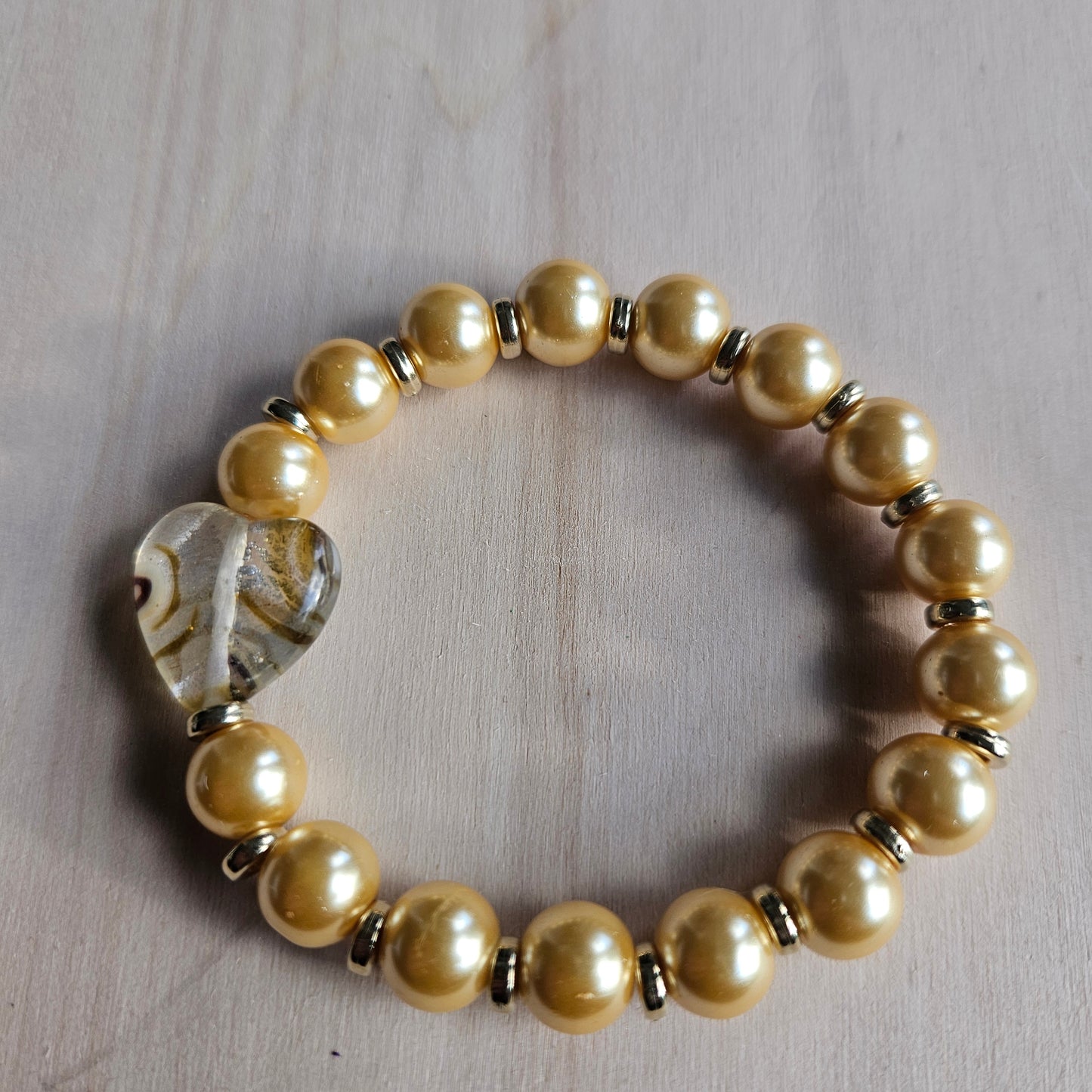 Armbänder Perlen Gelb/Gold mit Herz 3 er Set