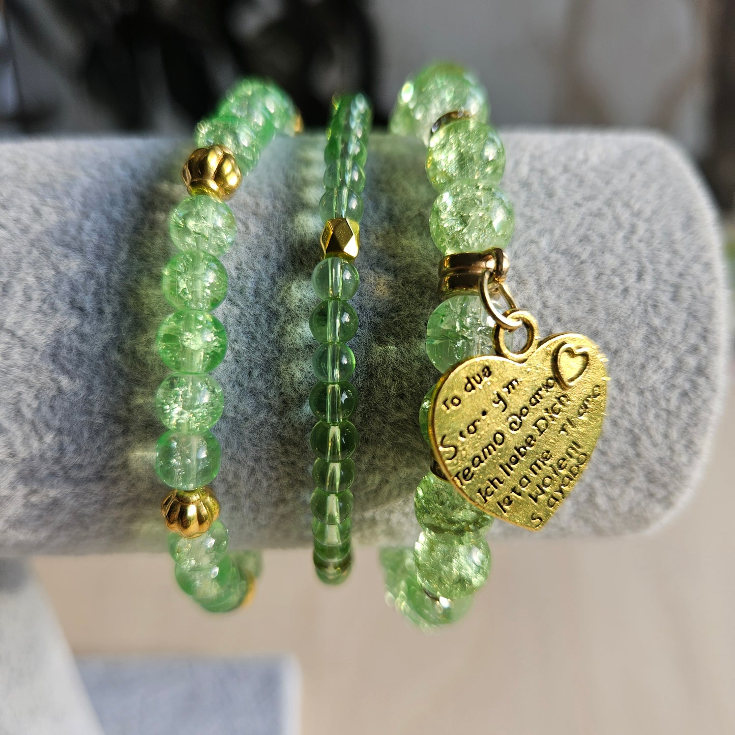 Armbänder Perlen grün mit Herz 3 er Set
