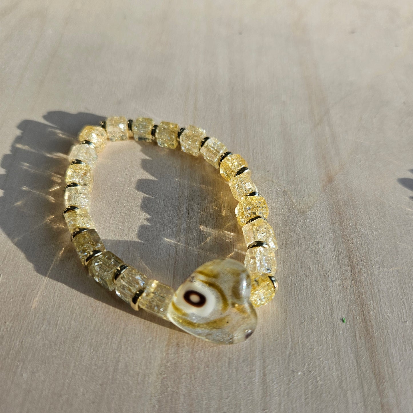 Armbänder Perlen hellgelb mit Herz 3 er Set