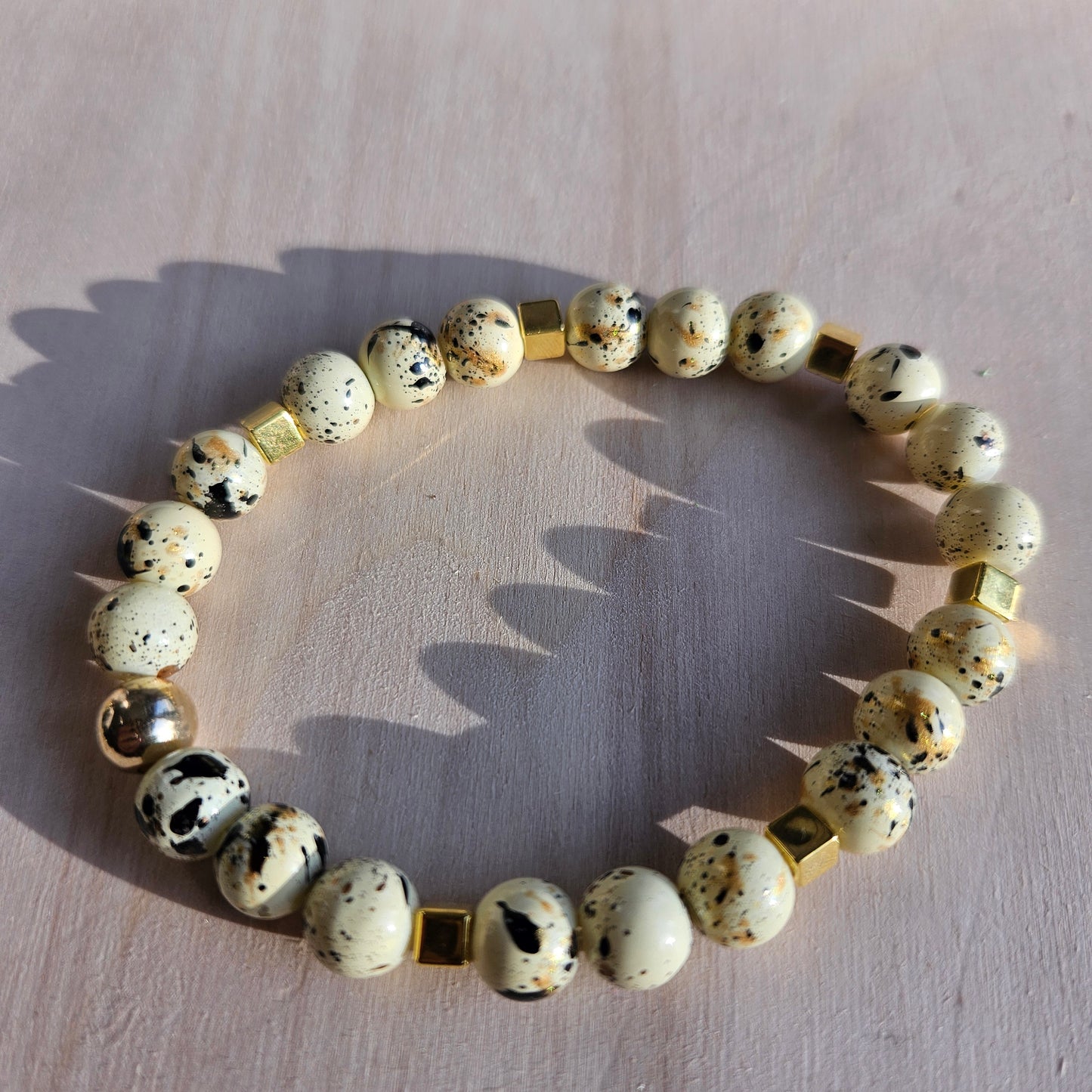 Armbänder Perlen hellgelb mit Herz 3 er Set