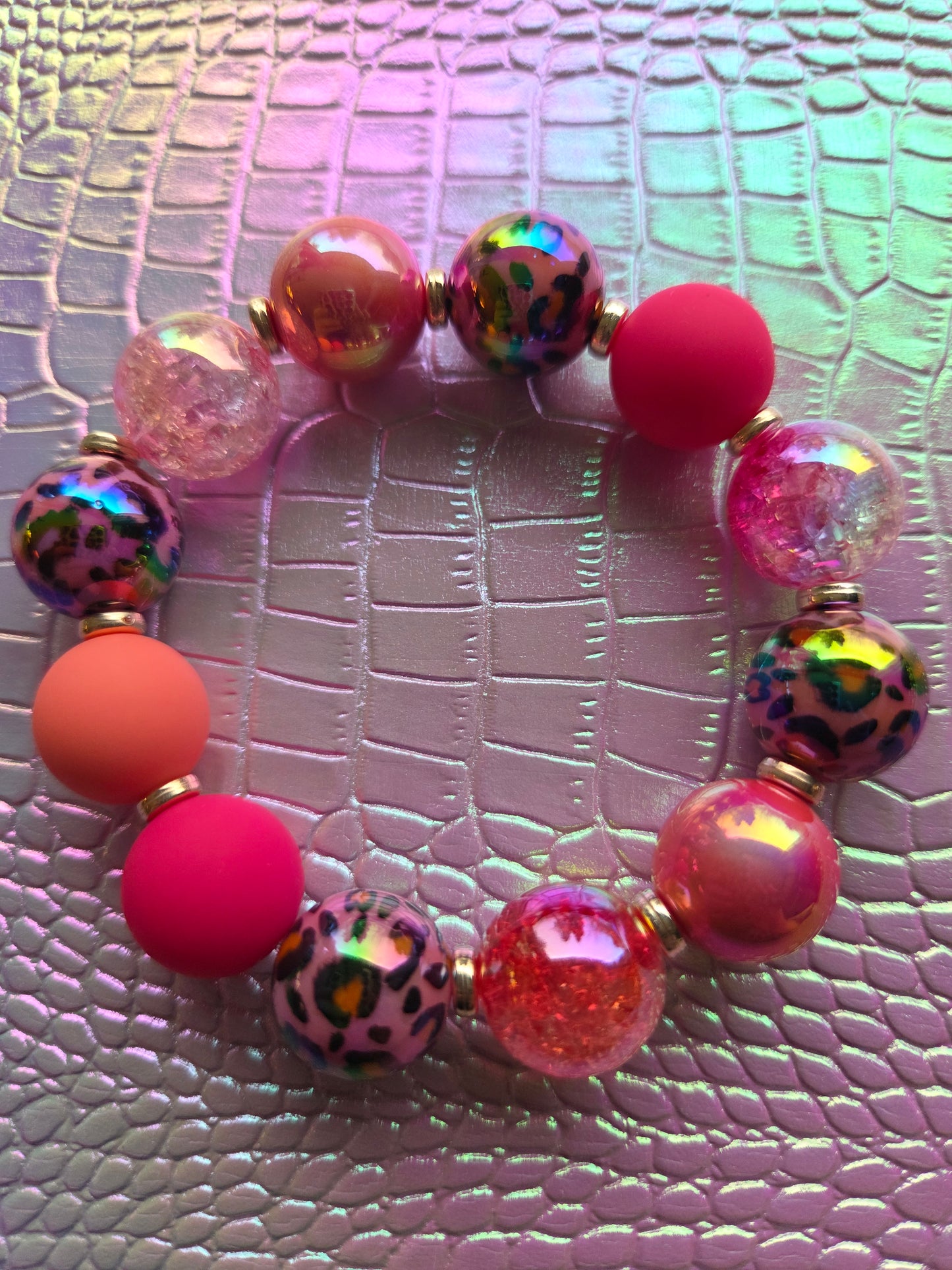 Armband Rosa/Pink mit Leoparden Perlen