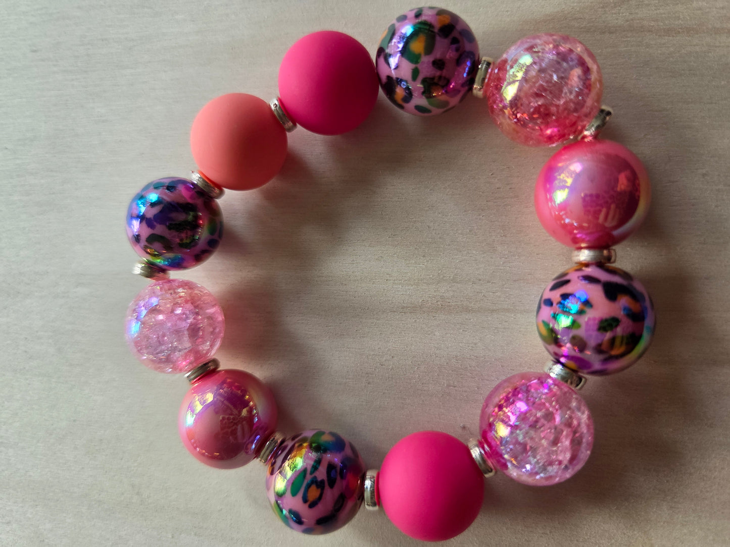 Armband Rosa/Pink mit Leoparden Perlen