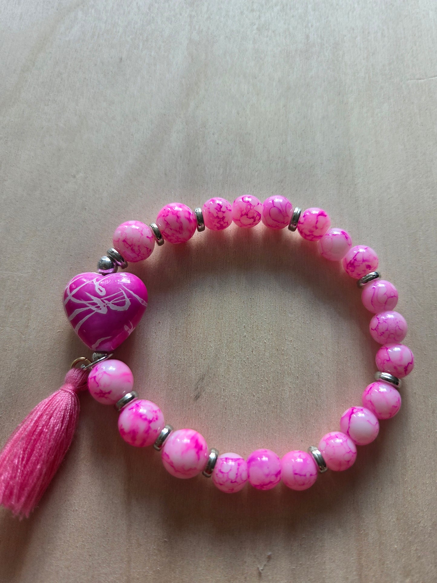 Armbänder 4 er Set Perlen Rosa/Pink mit Herz /Schlüssel AH