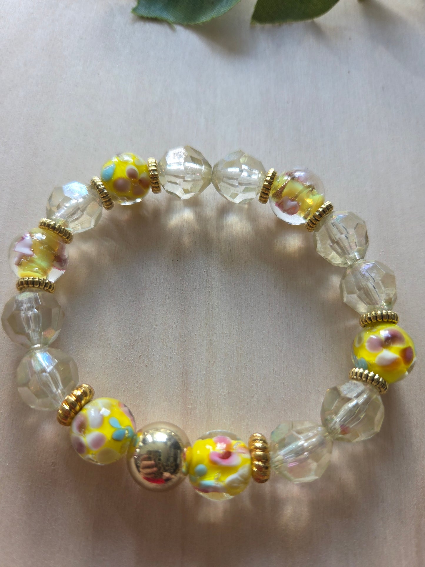 Armbänder Gelb 3 er Set Glas Perlen mit Blütenperlen