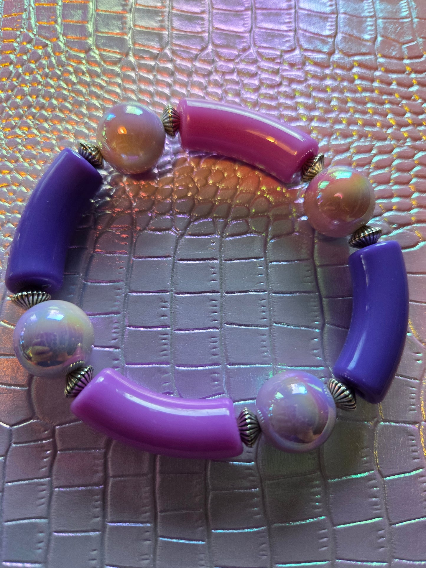 Armband Big Pearls Lila mit Glitzer Perlen