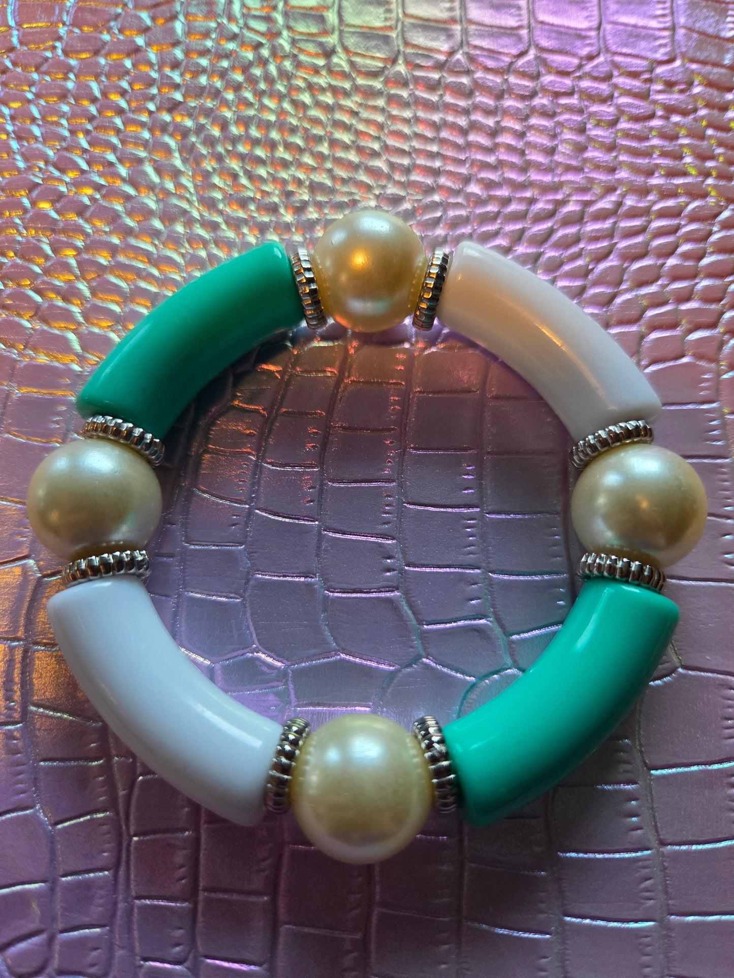 Armband Big Pearls Weiß/Türkis mit Perlen