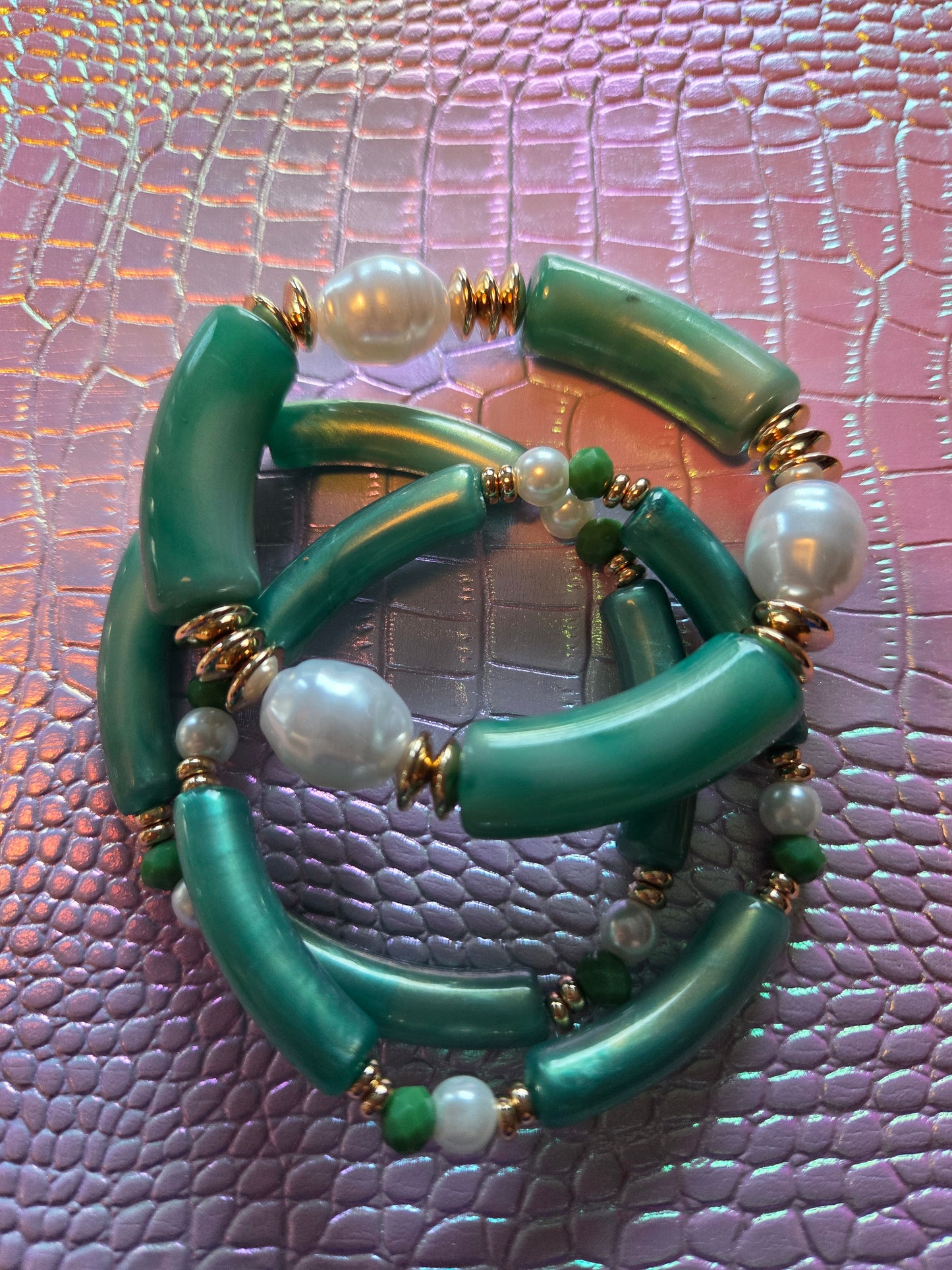 Armbänder Big Pearls Türkis /Weiß 3 er Set