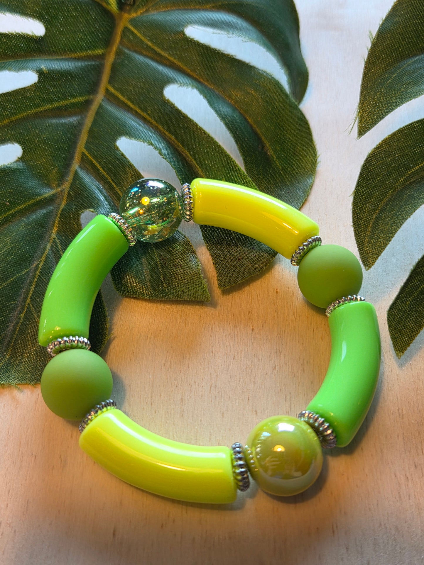 Armband Limonen Grün mit Big Pearls Glitzer