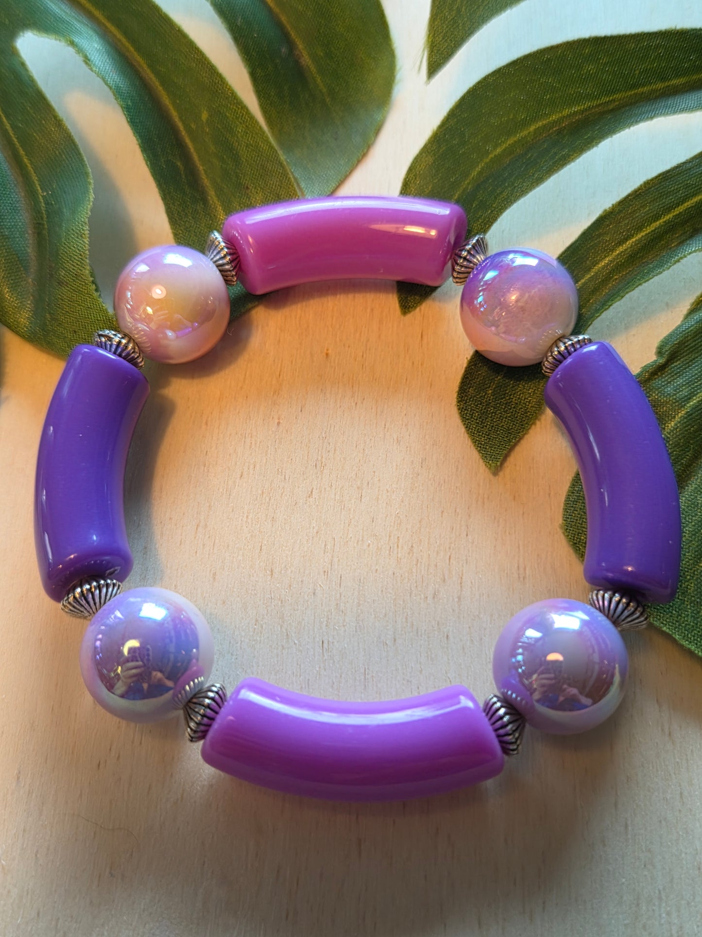 Armband Big Pearls Lila mit Glitzer Perlen