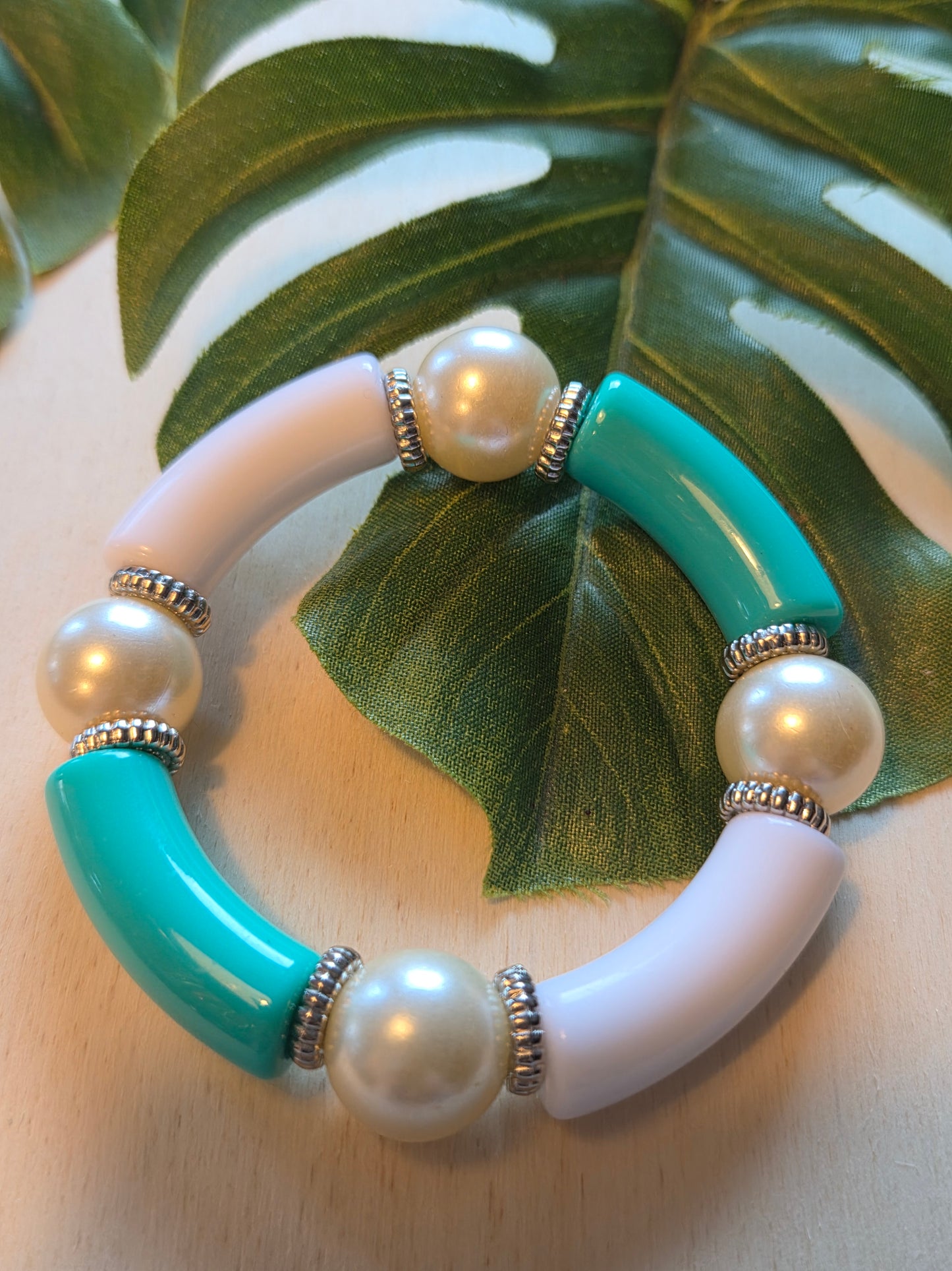 Armband Big Pearls Weiß/Türkis mit Perlen