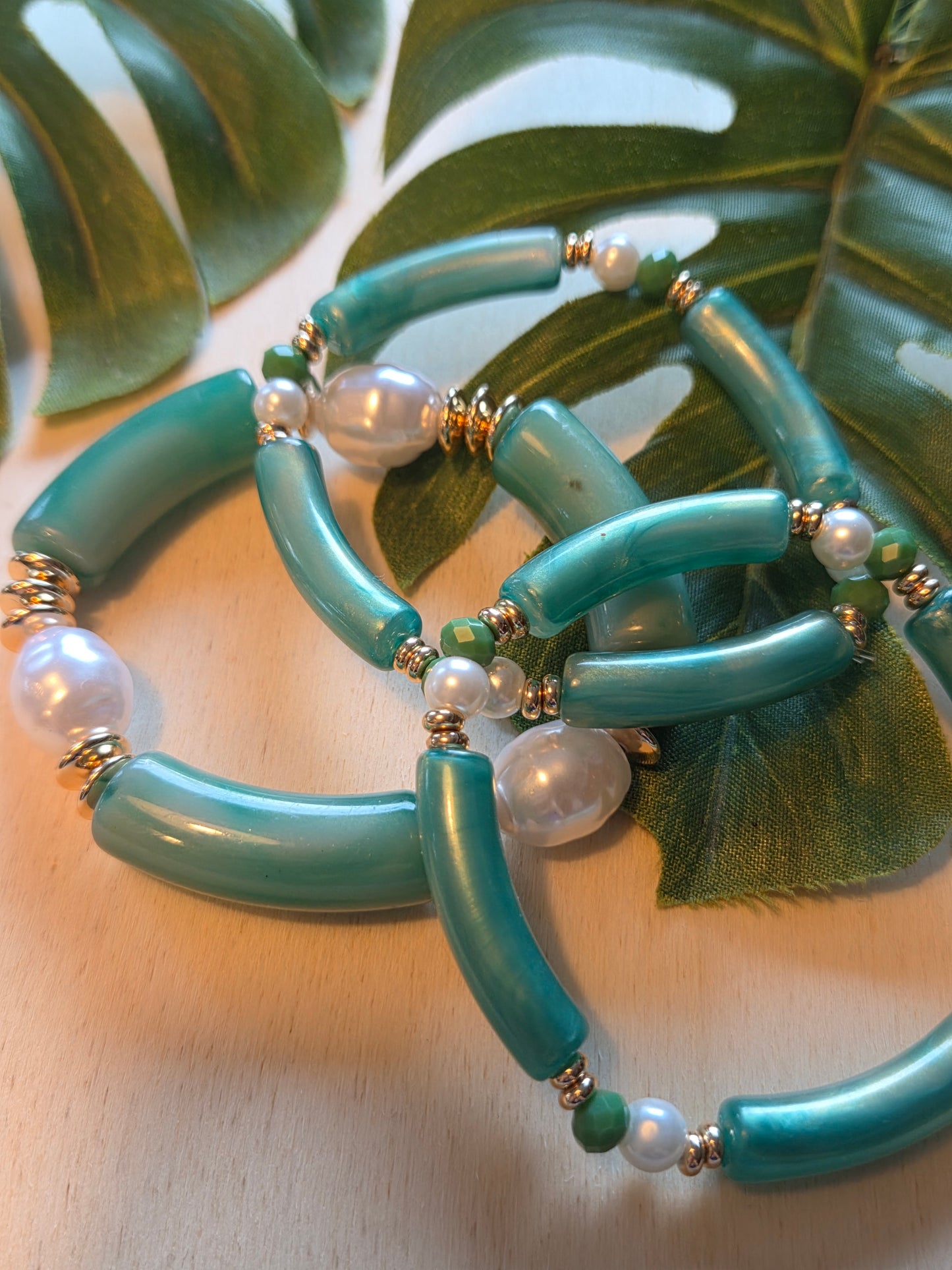 Armbänder Big Pearls Türkis /Weiß 3 er Set