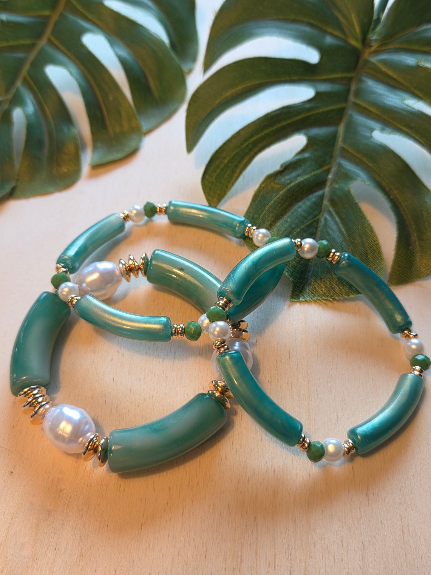 Armbänder Big Pearls Türkis /Weiß 3 er Set