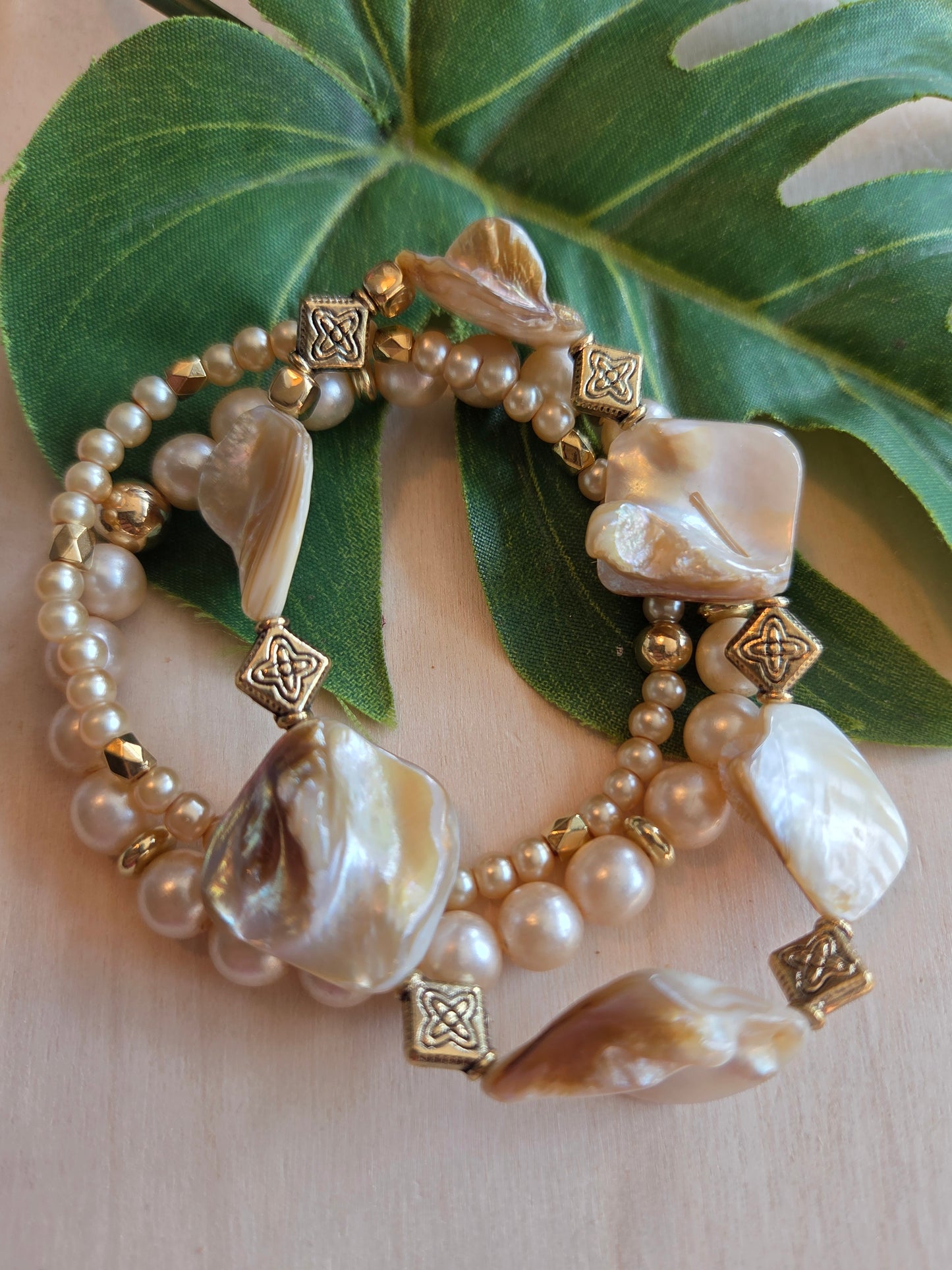 Armbänder Perlen hellbeige 3 er Set mit Perlmutt