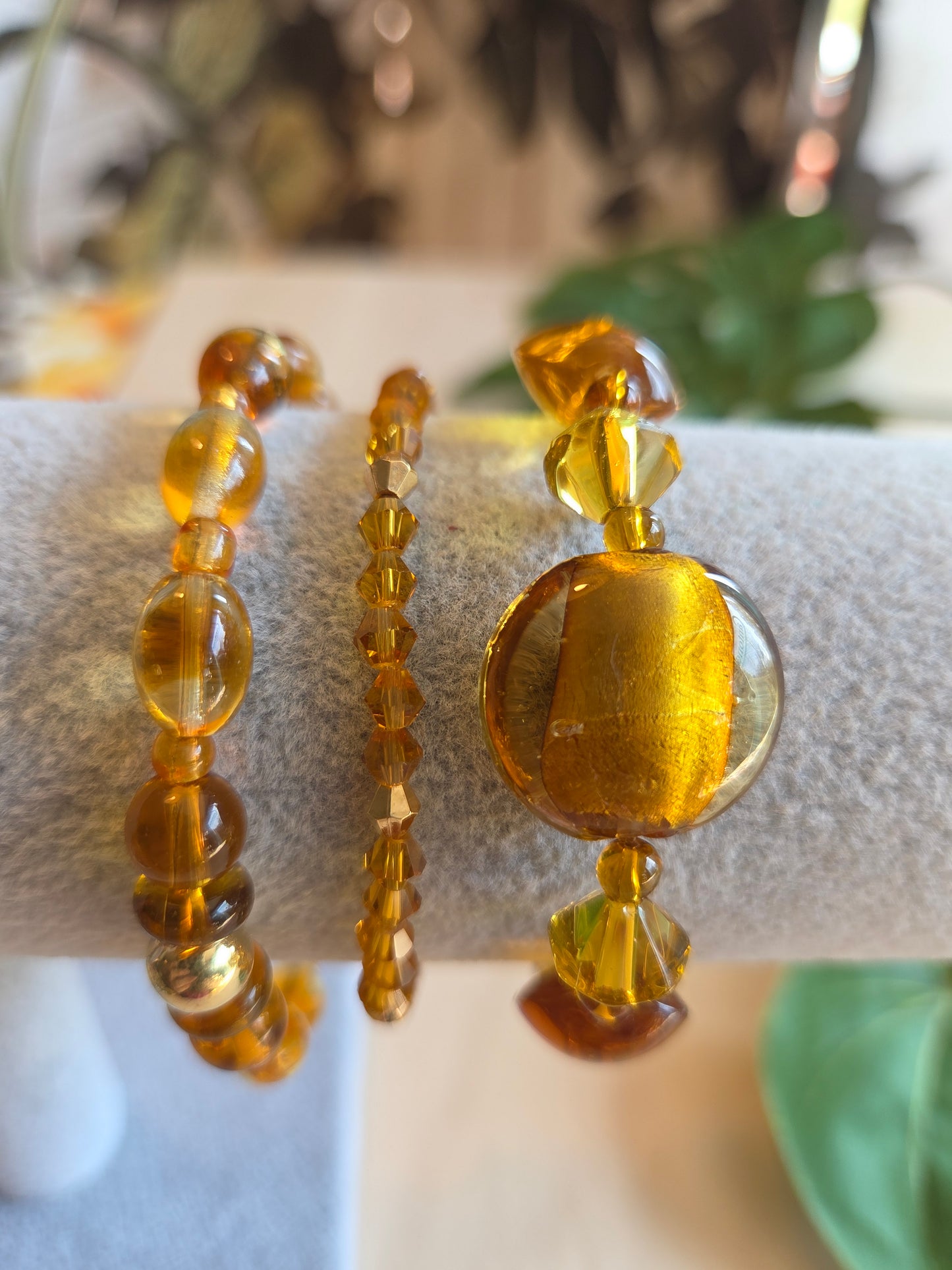 Armbänder Perlen goldbraun Glas 3 er Set