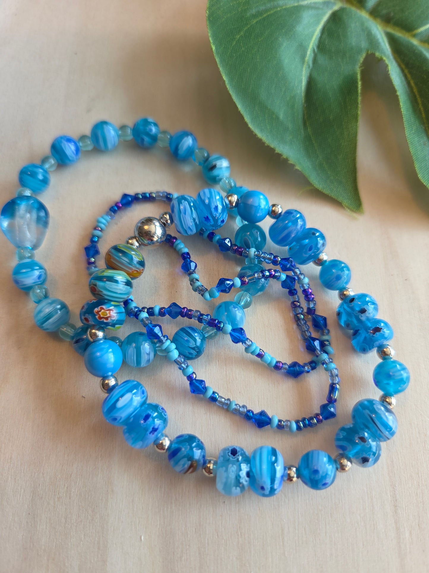 Armbänder Perlen blau 4 er Set Glas
