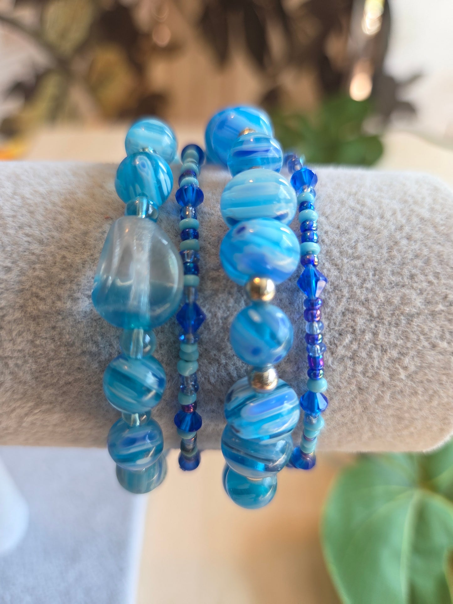 Armbänder Perlen blau 4 er Set Glas