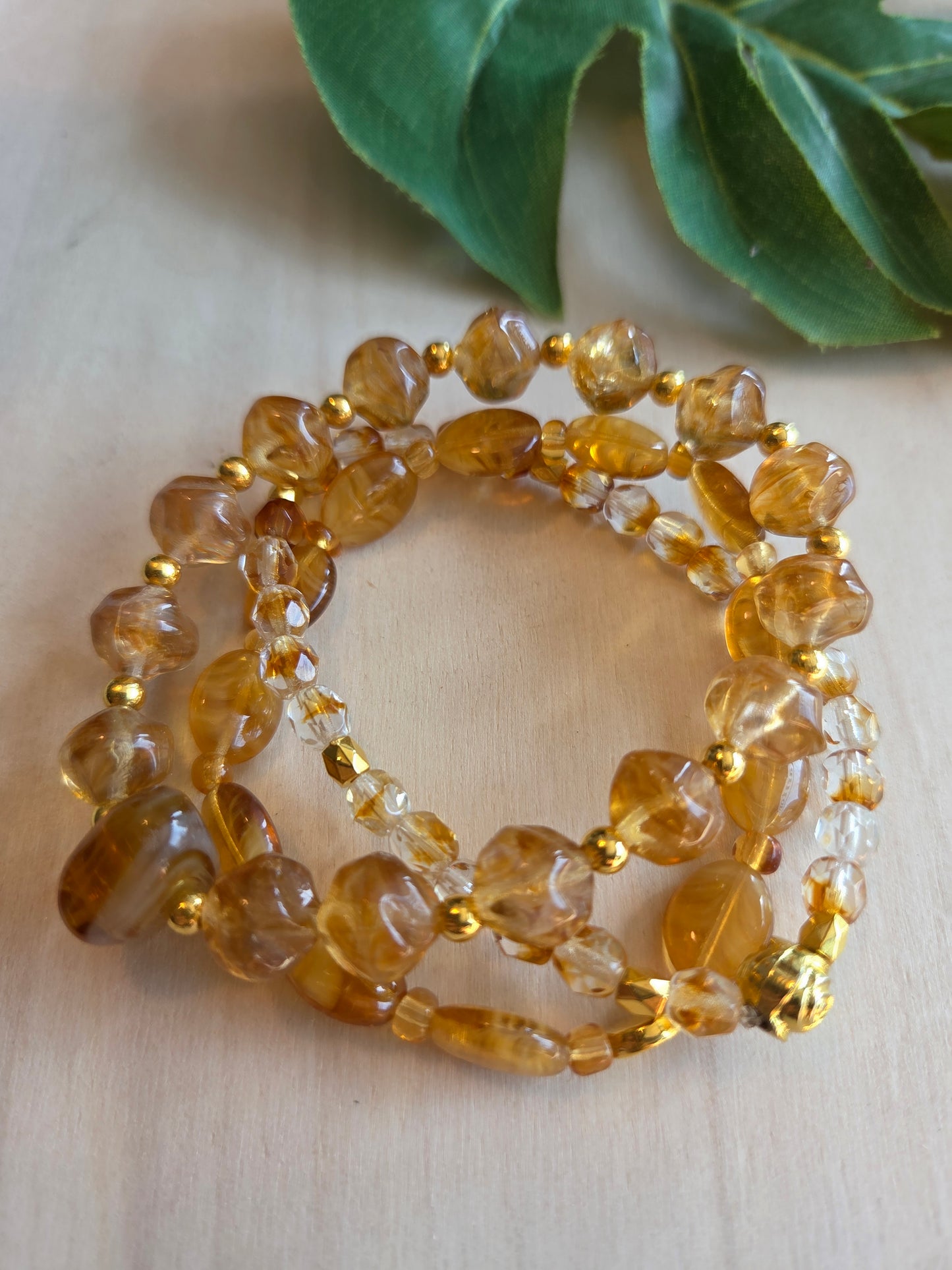 Armbänder Perlen Glas Bernsteinfarbig 3 er Set