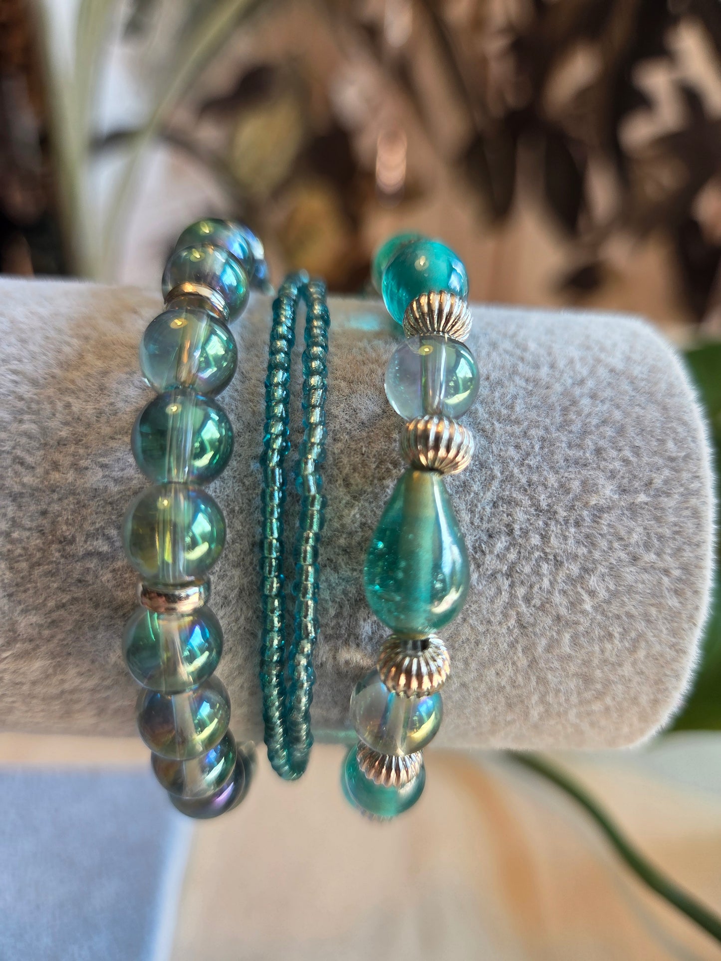 Armbänder Perlen hellblau Glas 4 er Set