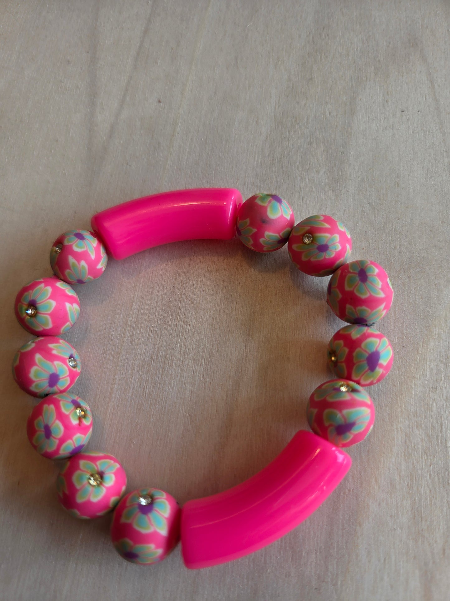 Armbänder Perlen 4 er Set Pink mit Blumenmuster