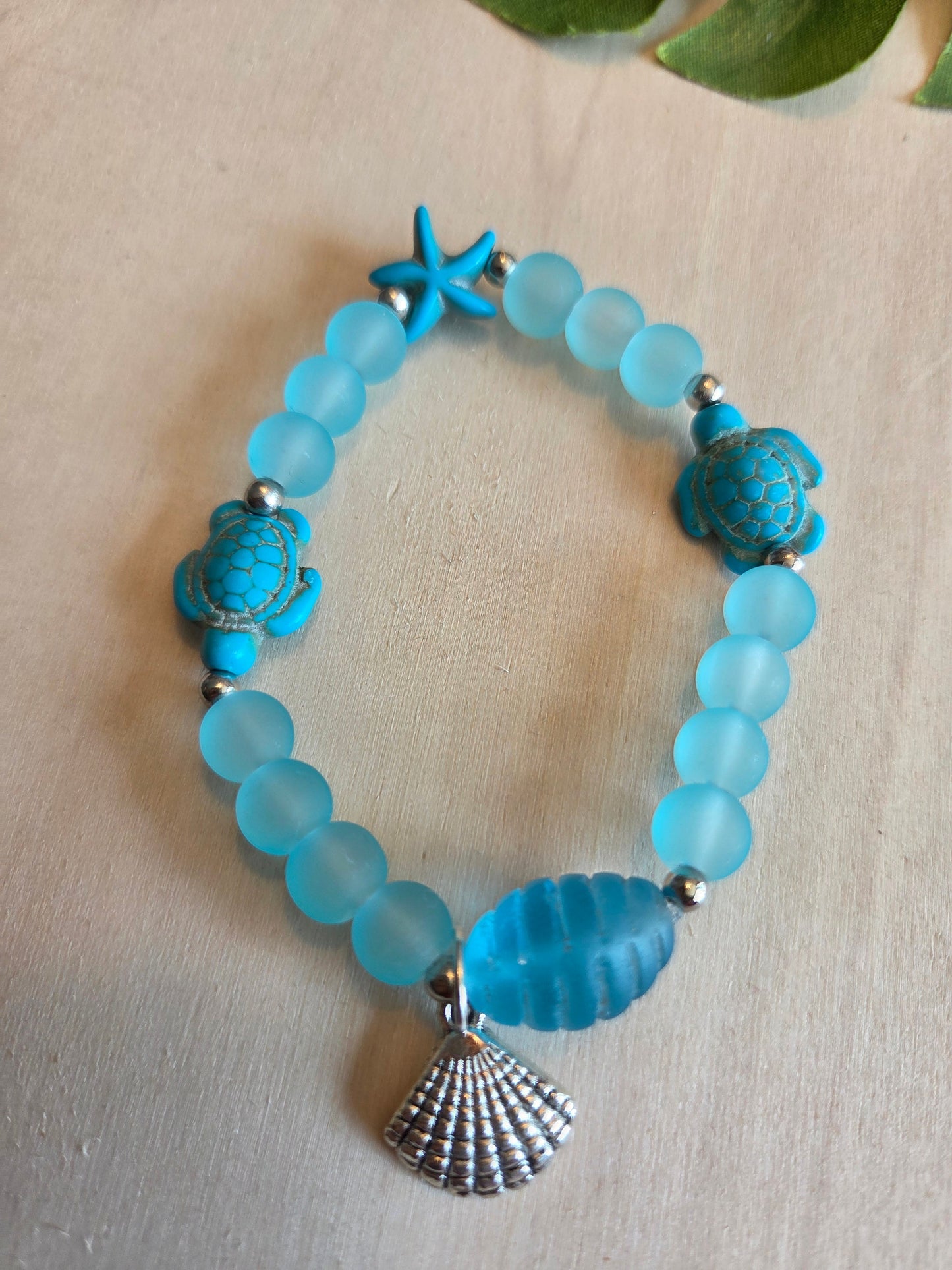 Armbänder Perle mit Schildkröte /Seestern hellblau 3 er Set